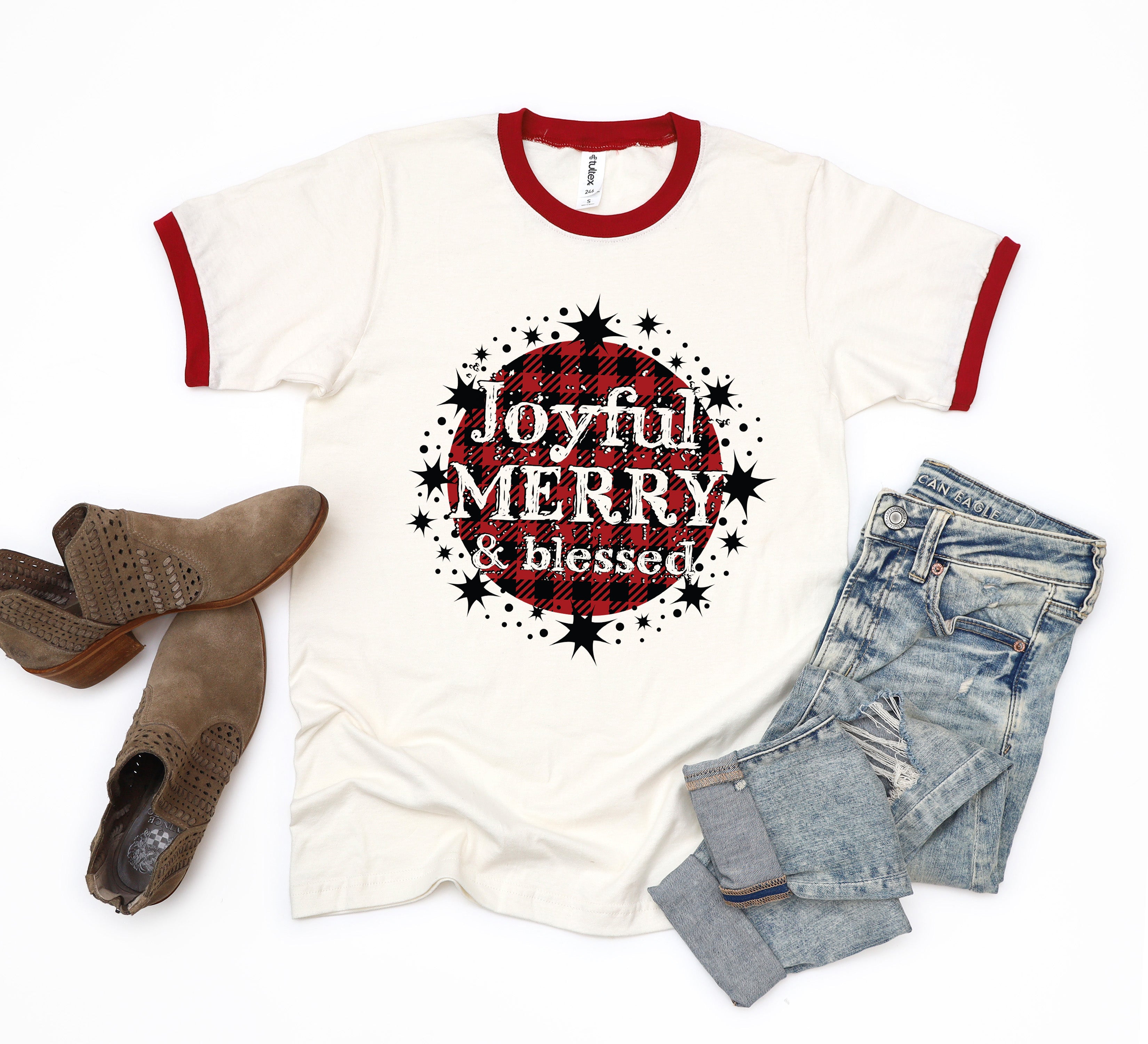 Joyful Merry And Blessed | Ringer Tee
