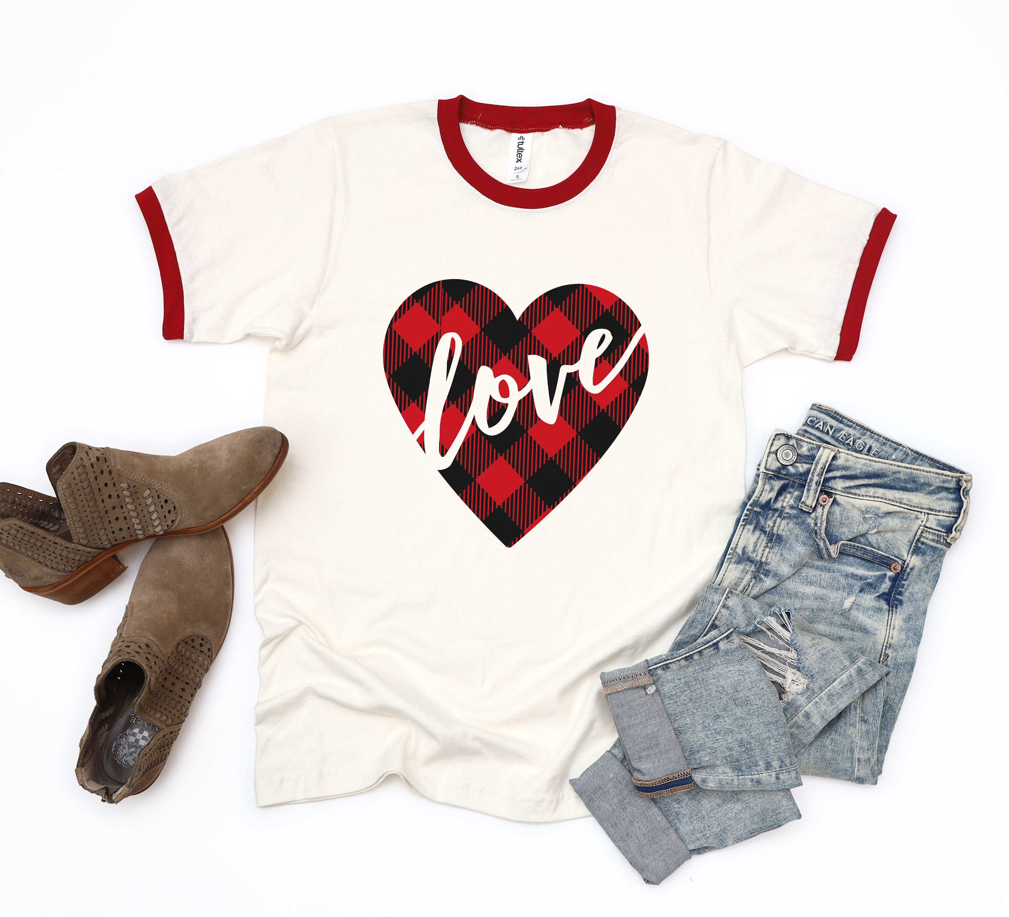 Buffalo Plaid Love Heart | Ringer Tee