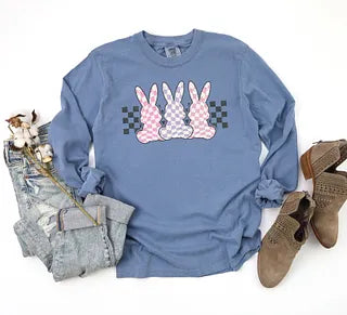 Checkered Triple Bunny | Garment Dyed Long Sleeve