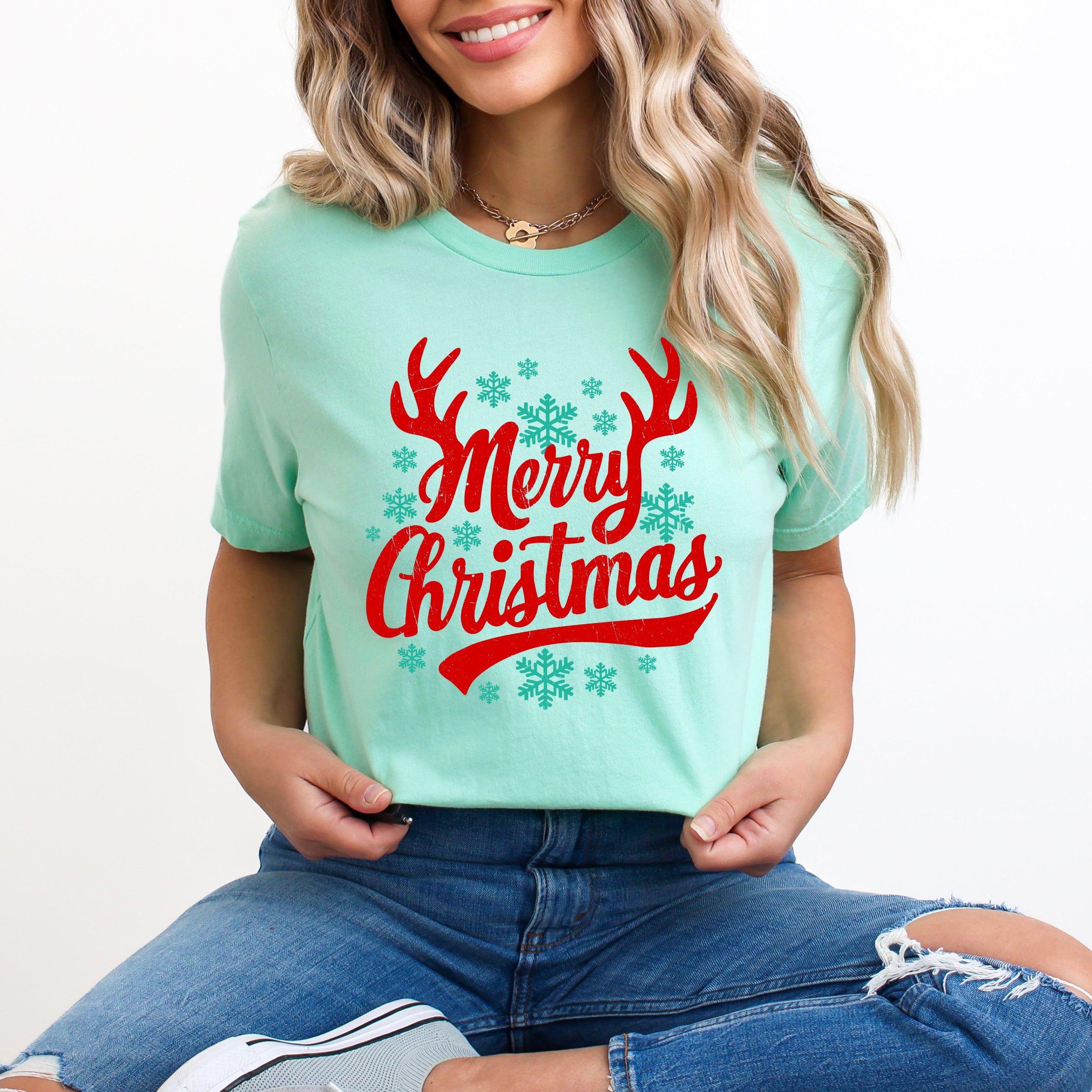 Merry Christmas Antlers | Short Sleeve Crewneck