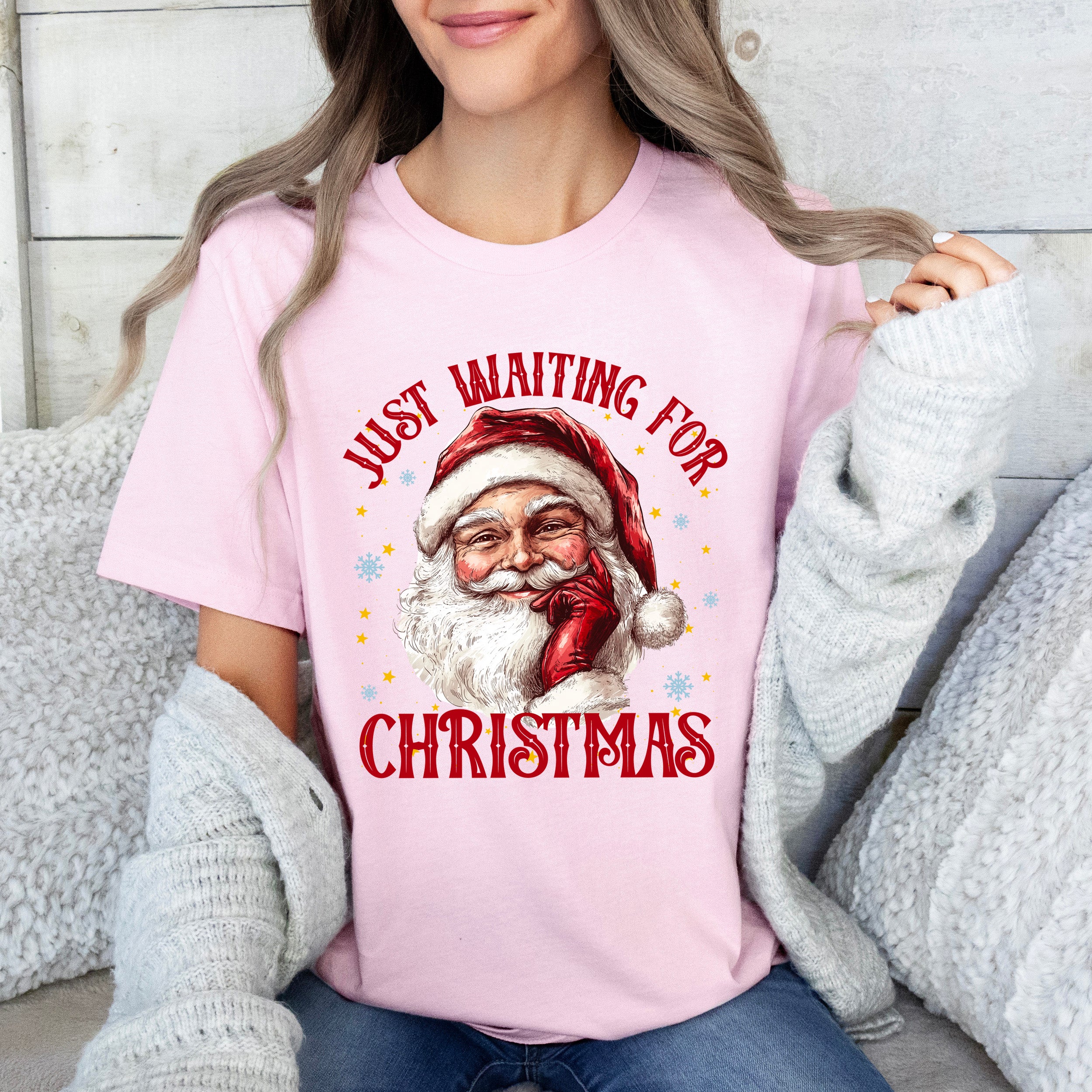 Just Waiting For Christmas Santa | Short Sleeve Crewneck
