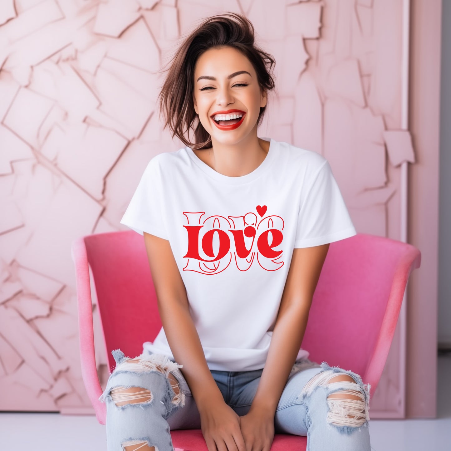 Love Heart Stacked | Short Sleeve Crew Neck