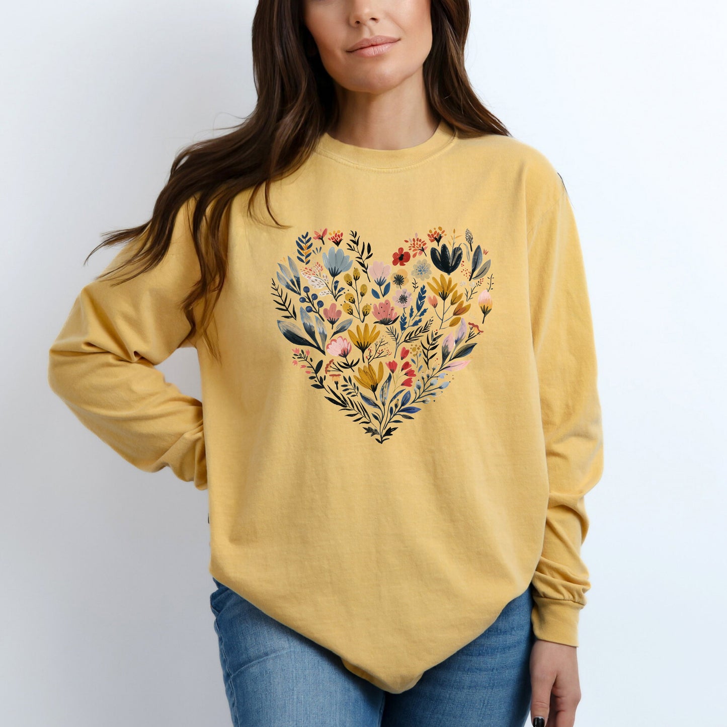 Heart Floral | Garment Dyed Long Sleeve
