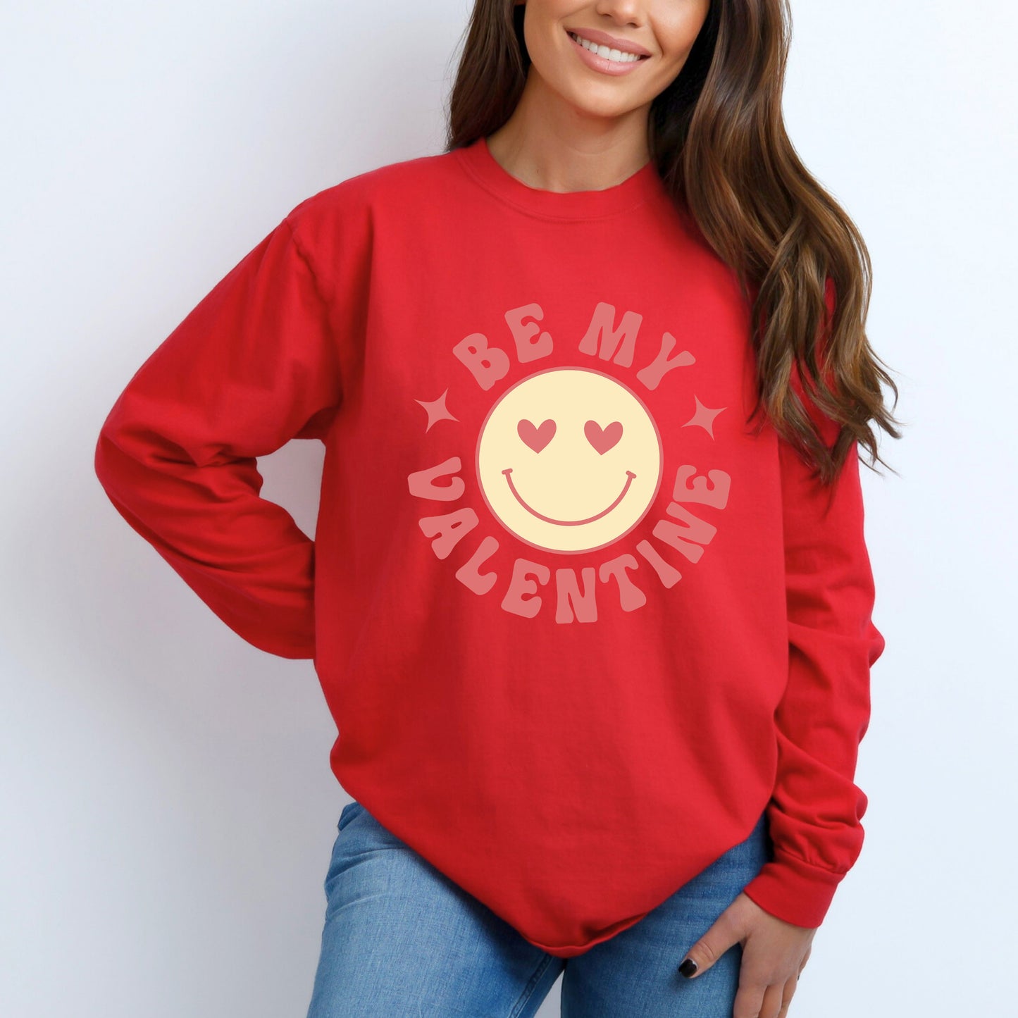 Valentine Yellow Smiley Face | Garment Dyed Long Sleeve