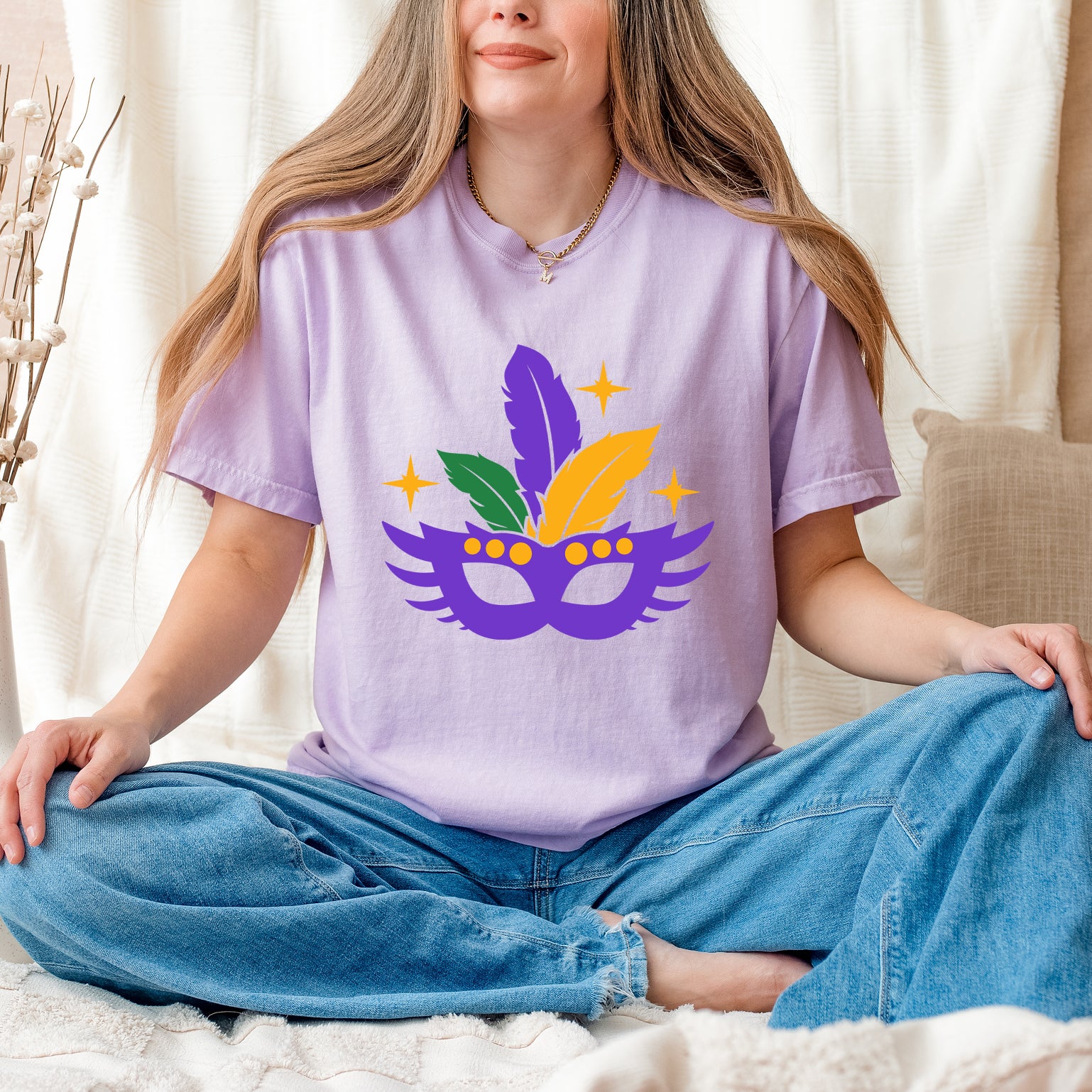 Feathered Mask Sparkle | Garment Dyed Tee