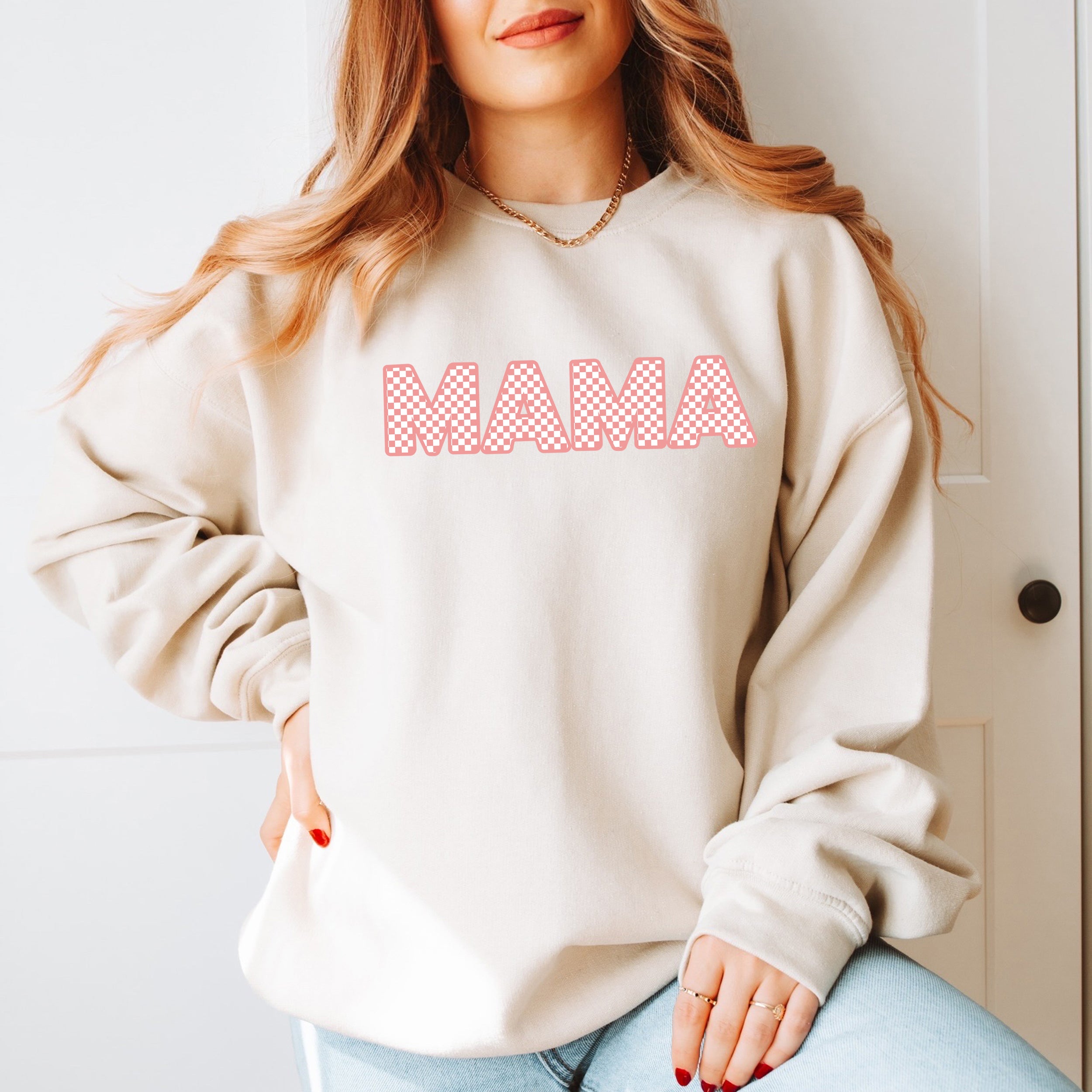 Pink Checkered Mama | Sweatshirt
