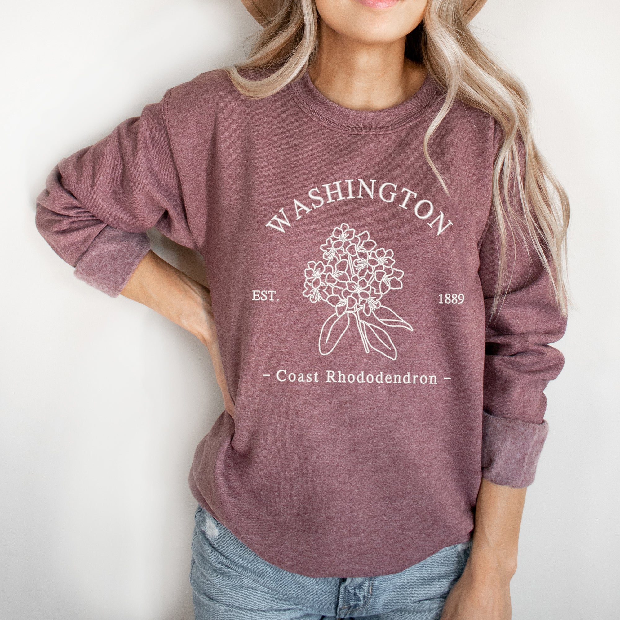 Embroidered Washington Coast Flower | Sweatshirt