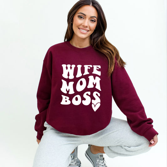 Wife Mom Boss Wavy Heart | Sweatshirt