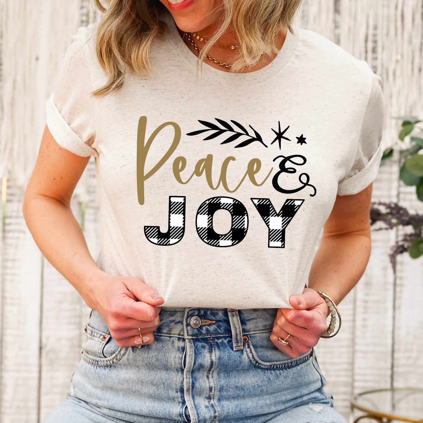 Plaid Peace and Joy | Short Sleeve Crew Neck