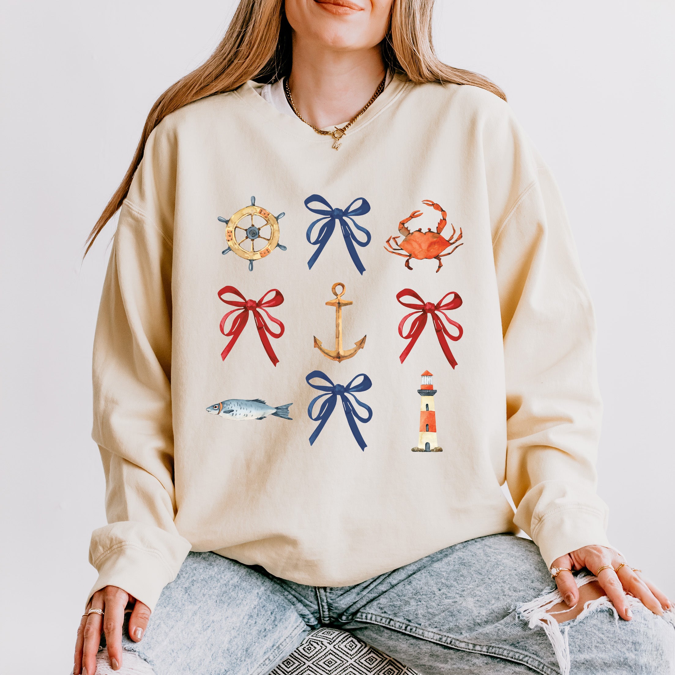 Coquette Nautical Collage | Lightweight Garment Dyed Sweatshirt
