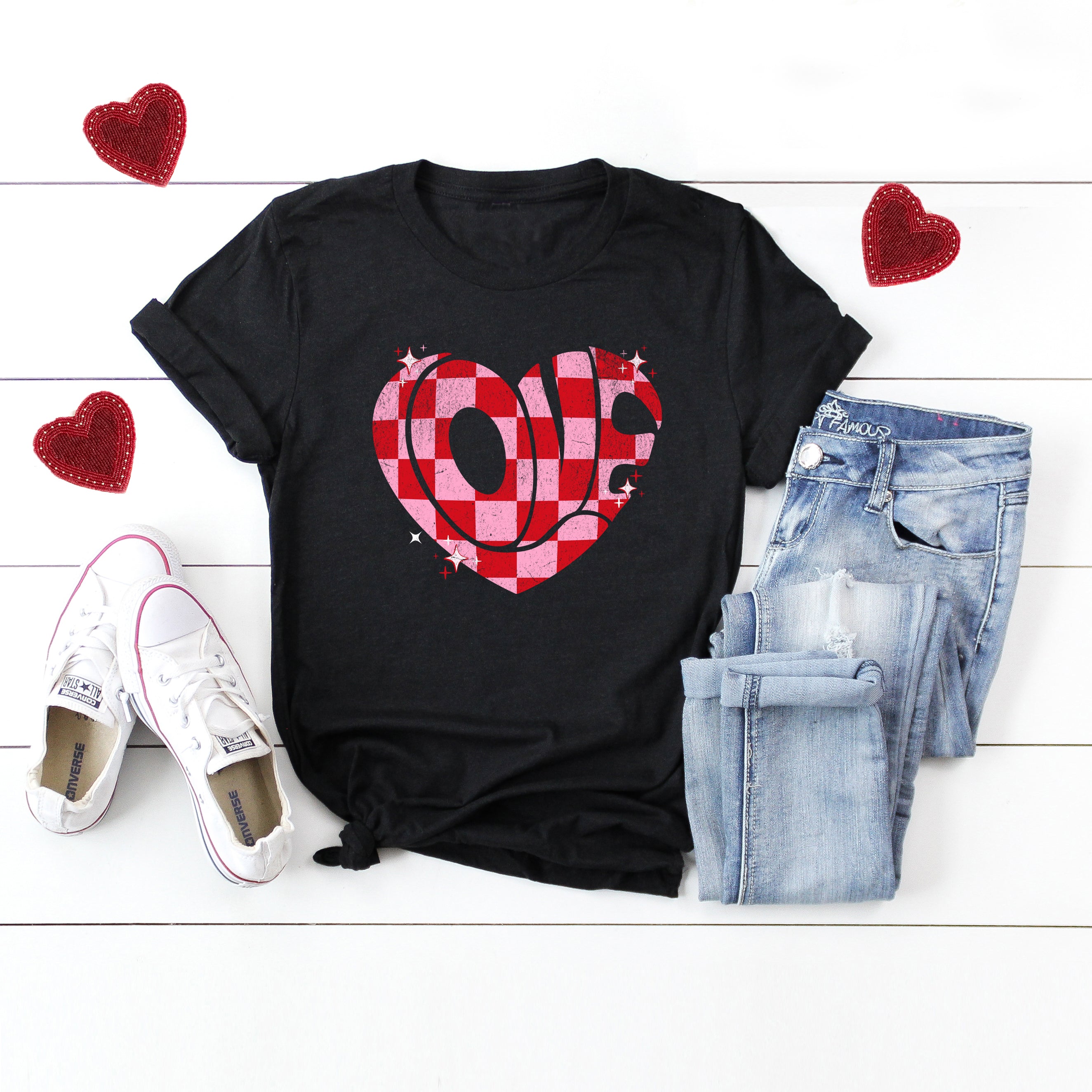 Love Checkered Puzzle Heart | Short Sleeve Graphic Tee