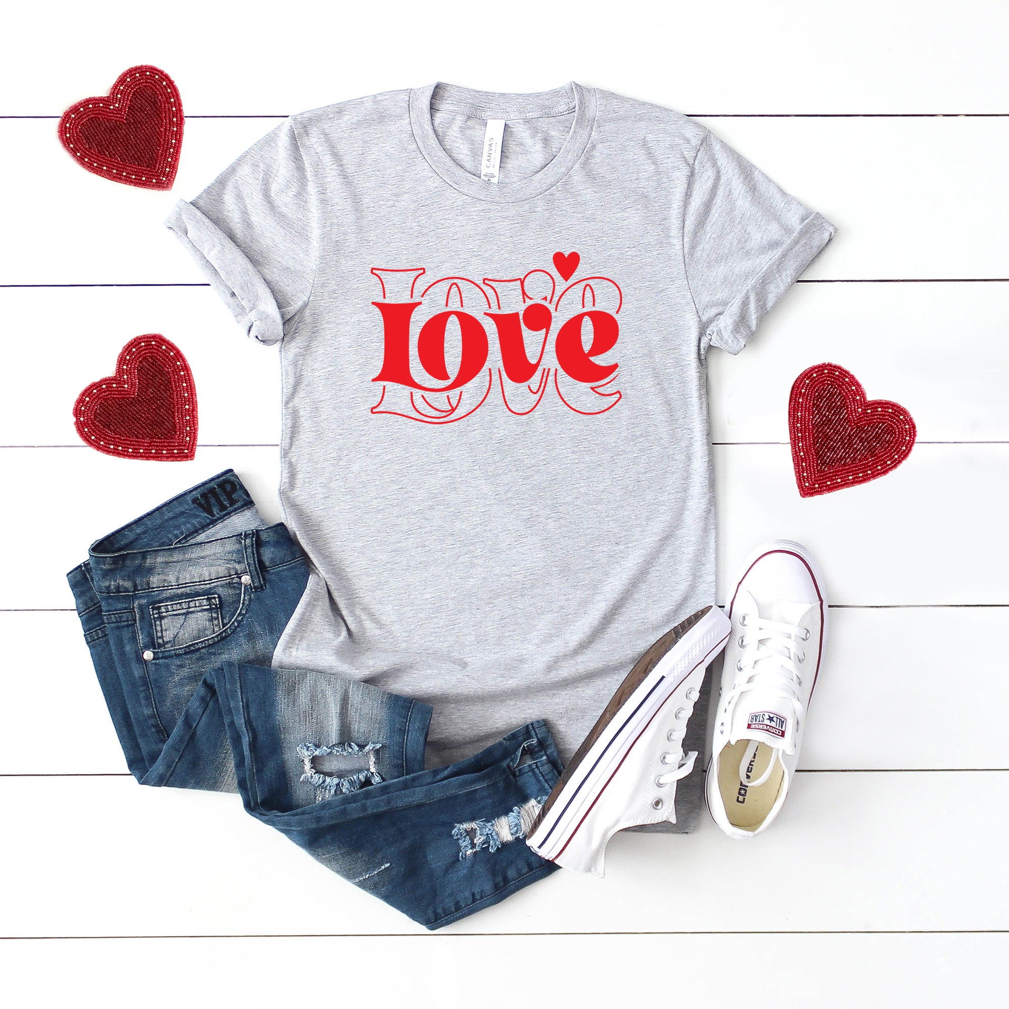 Love Heart Stacked | Short Sleeve Crew Neck