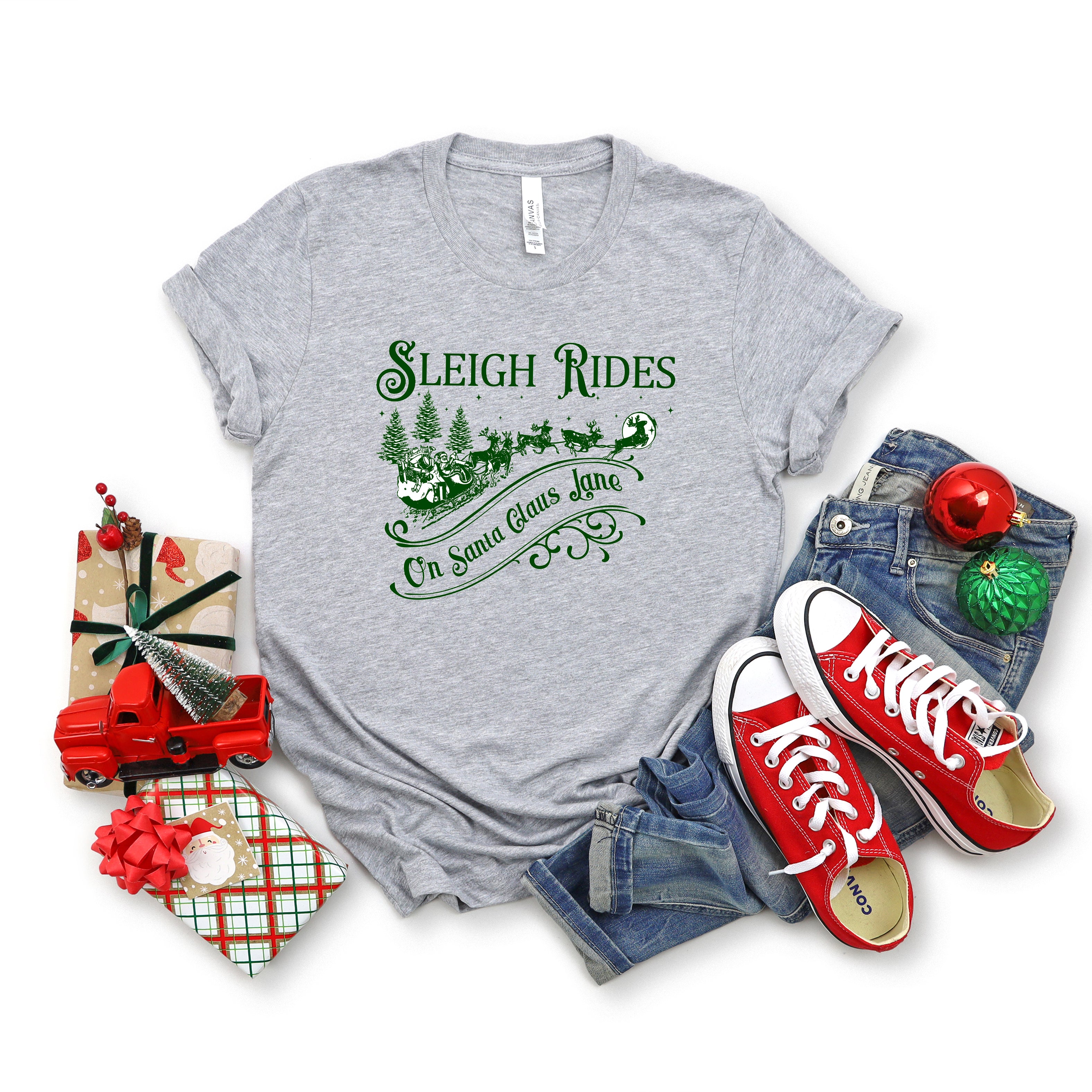 Sleigh Rides On Santa Claus Lane | Short Sleeve Crew Neck