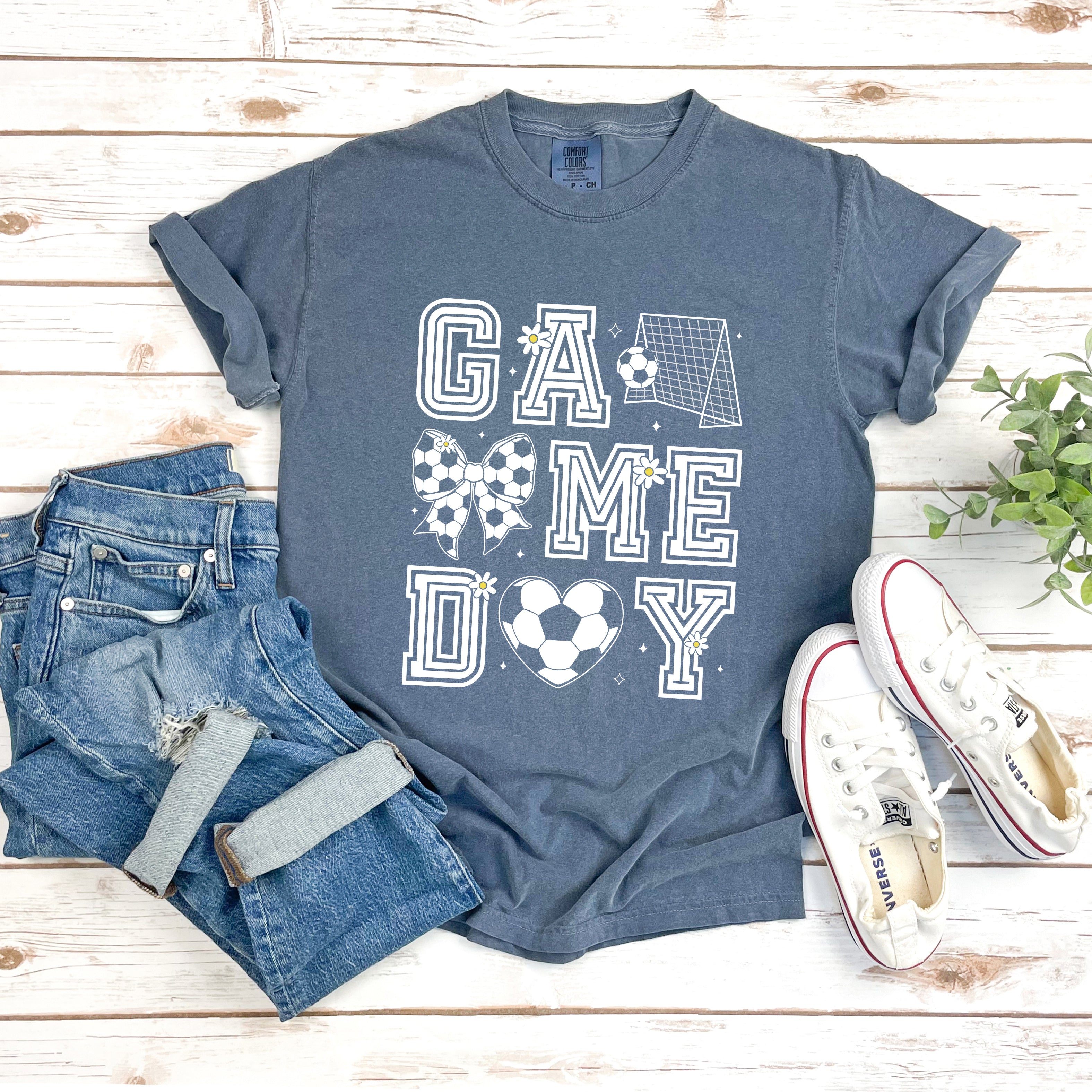 Soccer Game Day Flower | Garment Dyed Short Sleeve Tee