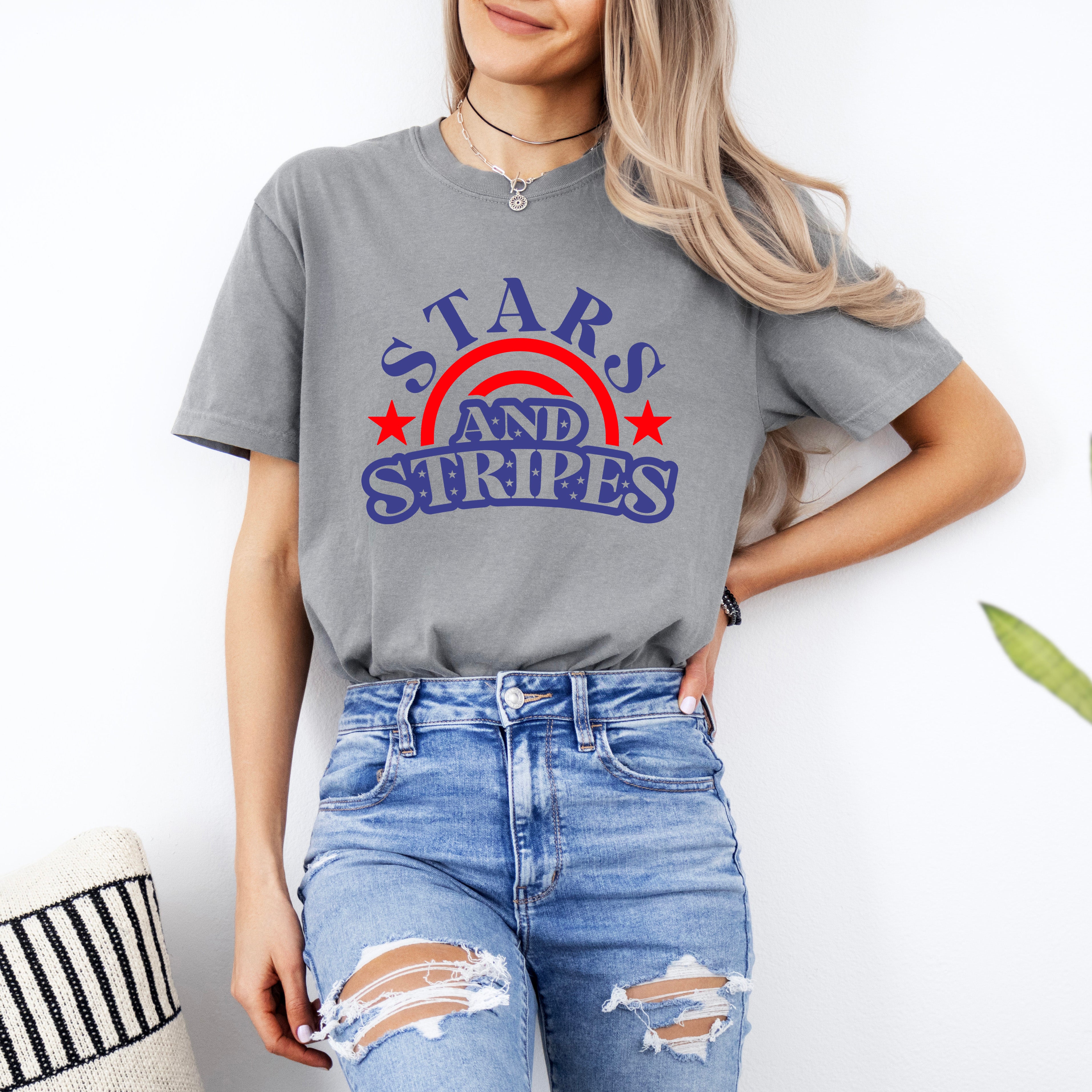 Stars And Stripes Arched | Garment Dyed Short Sleeve Tee
