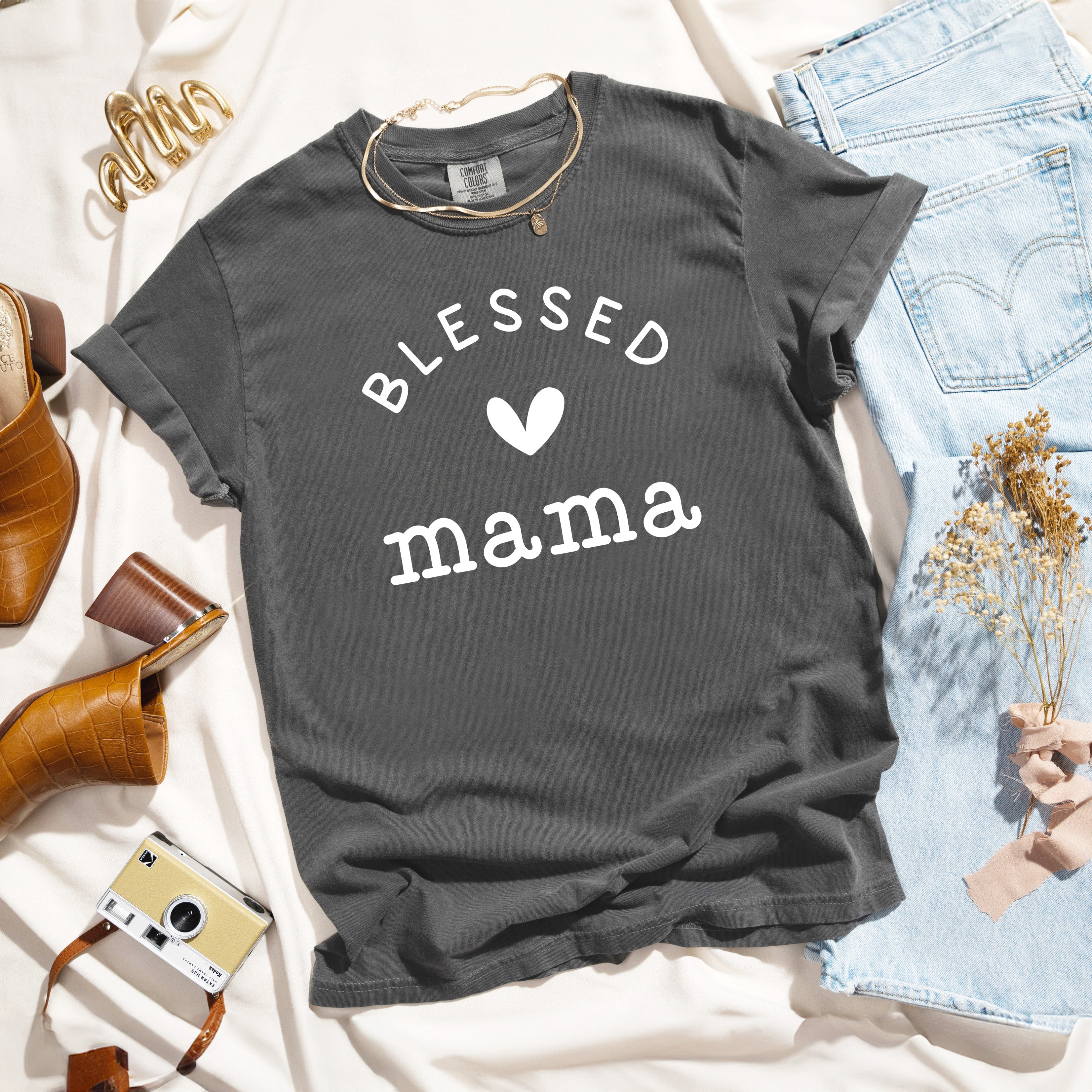 Blessed Mama Heart | Garment Dyed Short Sleeve Tee