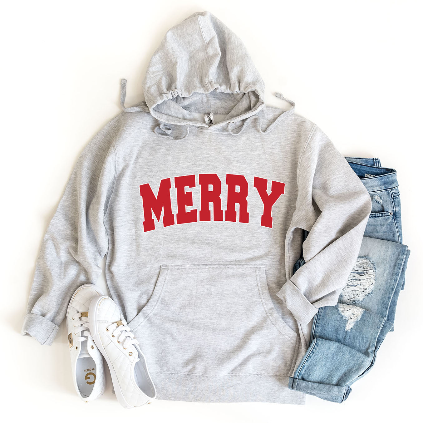 Merry Varsity White Outline | Hoodie