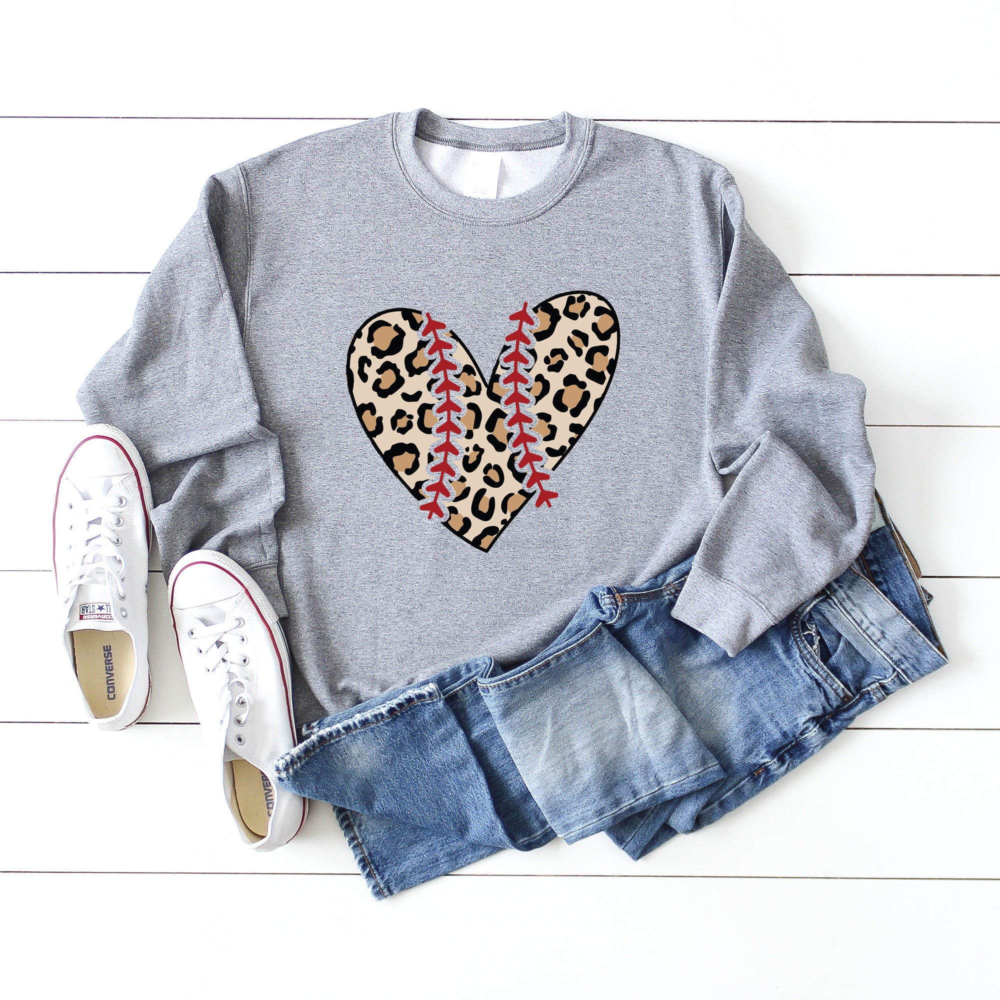 Leopard Baseball Heart | Sweatshirt