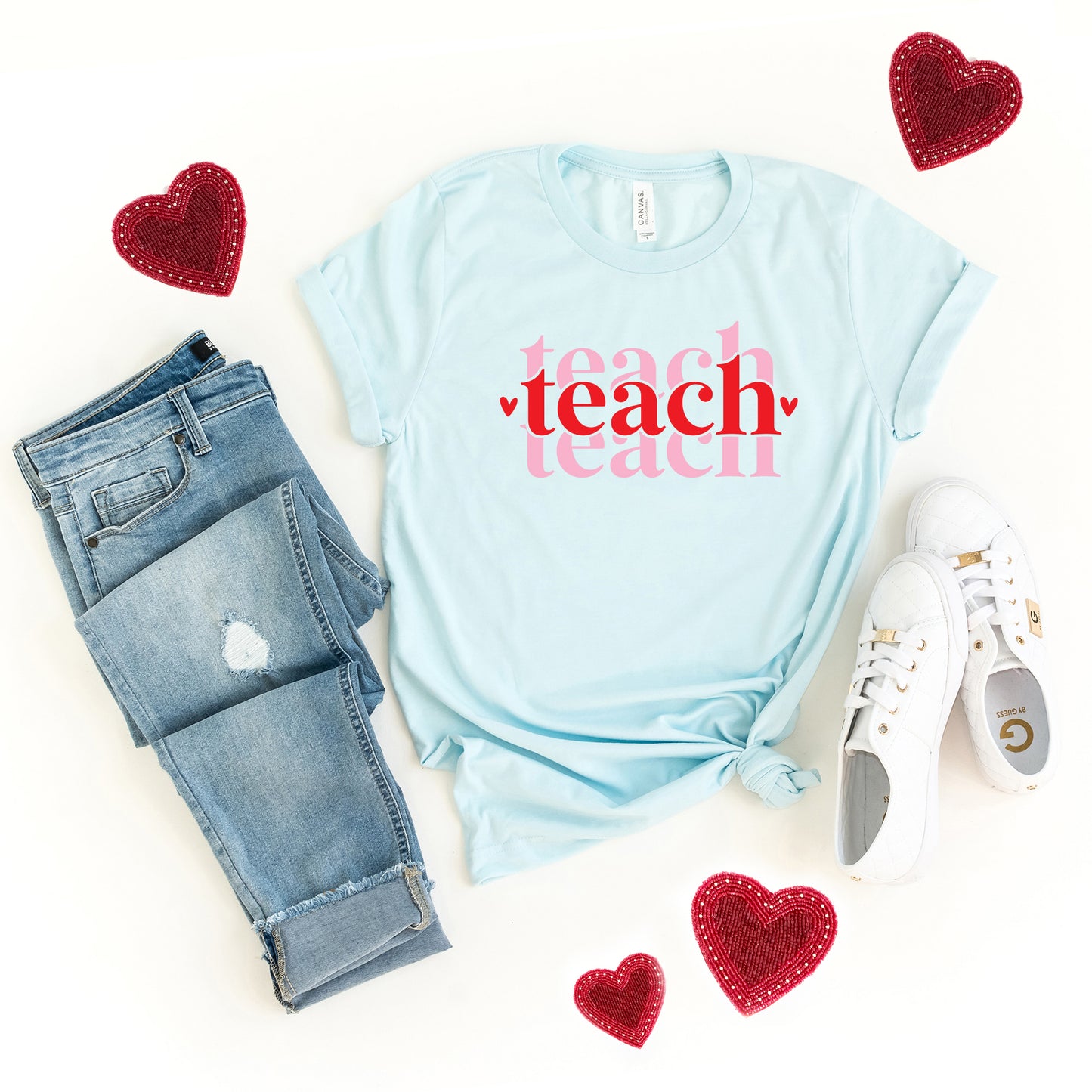 Teach Stacked With Hearts | Short Sleeve Graphic Tee