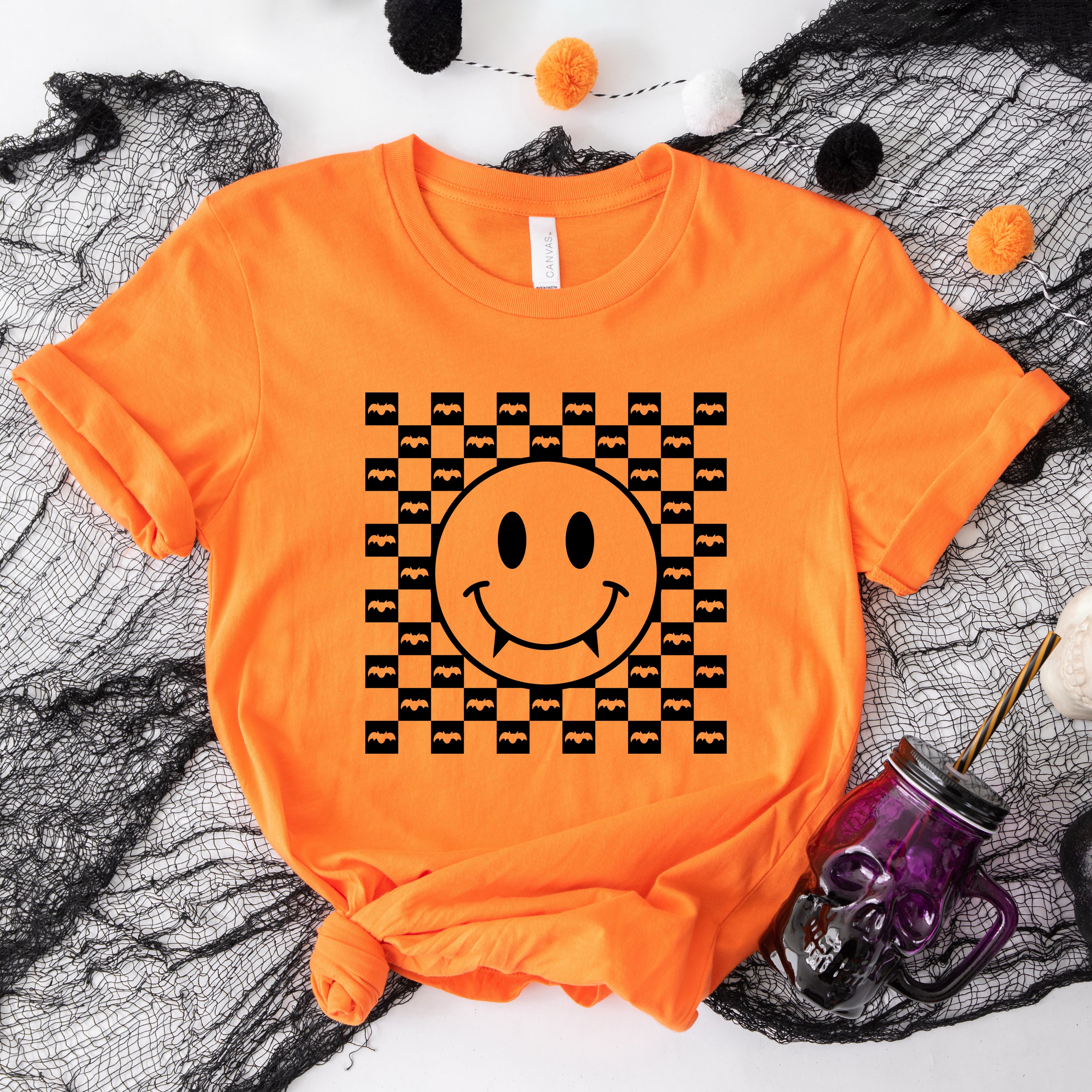 Halloween Bat Smiley Face | Short Sleeve Graphic Tee