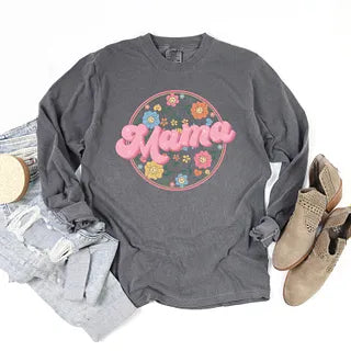 Mama Flowers Circle | Garment Dyed Long Sleeve