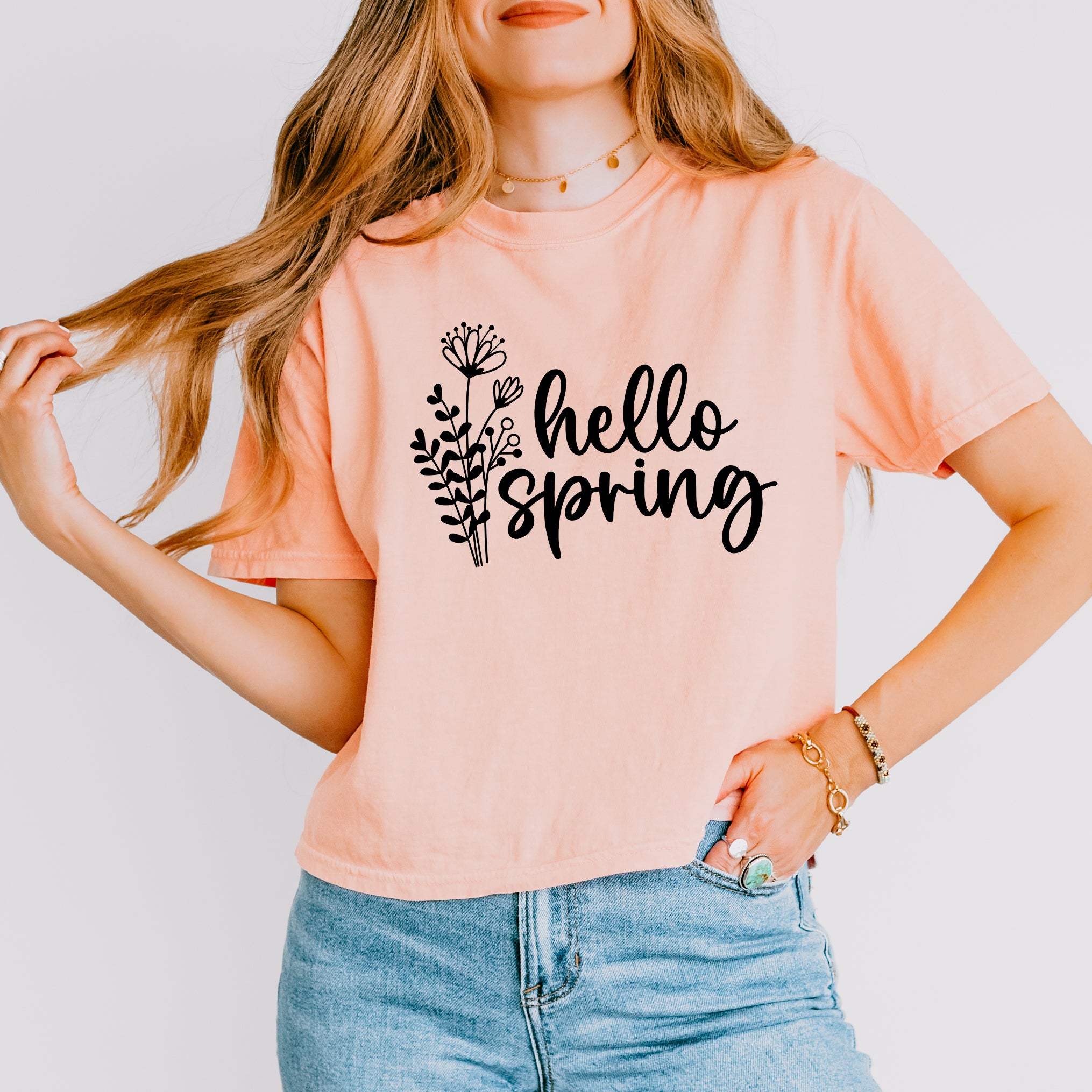 Hello Spring Flowers | Relaxed Fit Cropped Tee