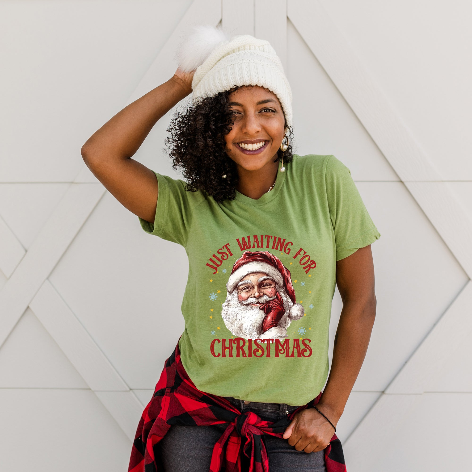 Just Waiting For Christmas Santa | Short Sleeve Crewneck