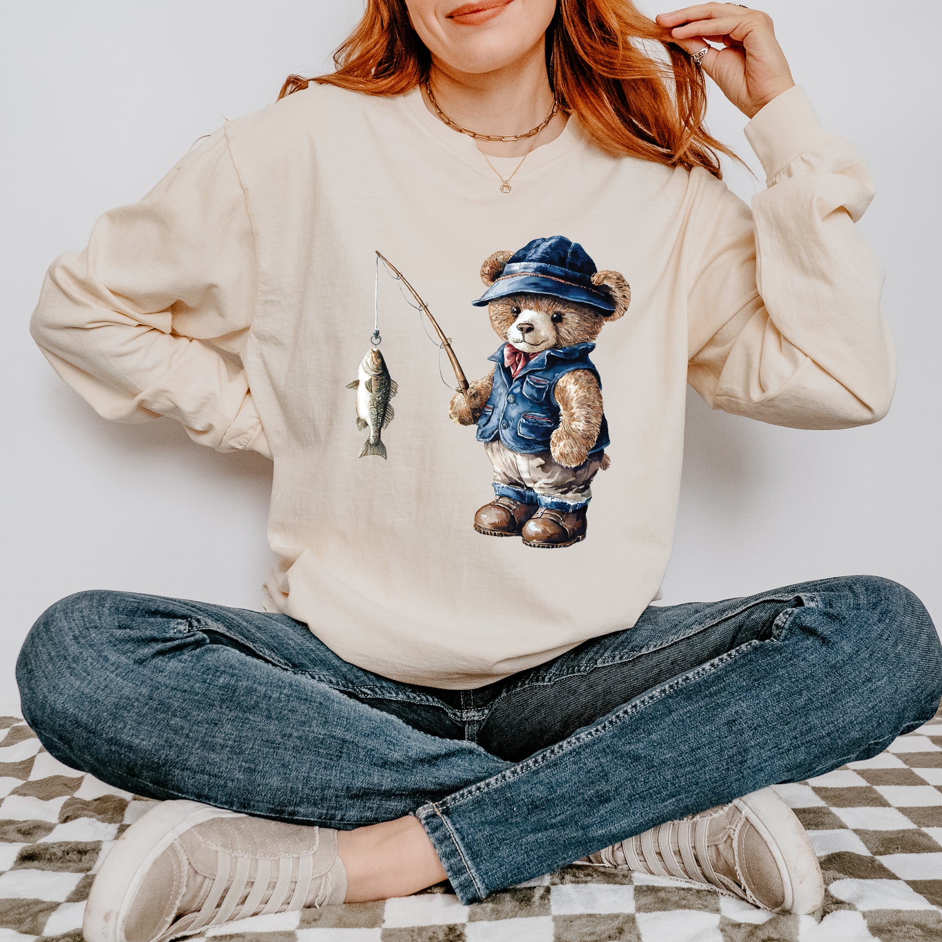Teddy Bear Fisherman | Garment Dyed Long Sleeve