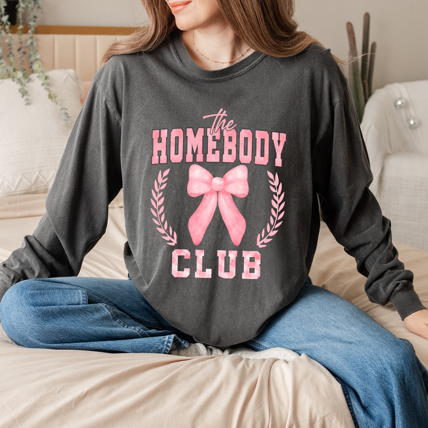 Coquette Pink Homebody Club | Garment Dyed Long Sleeve