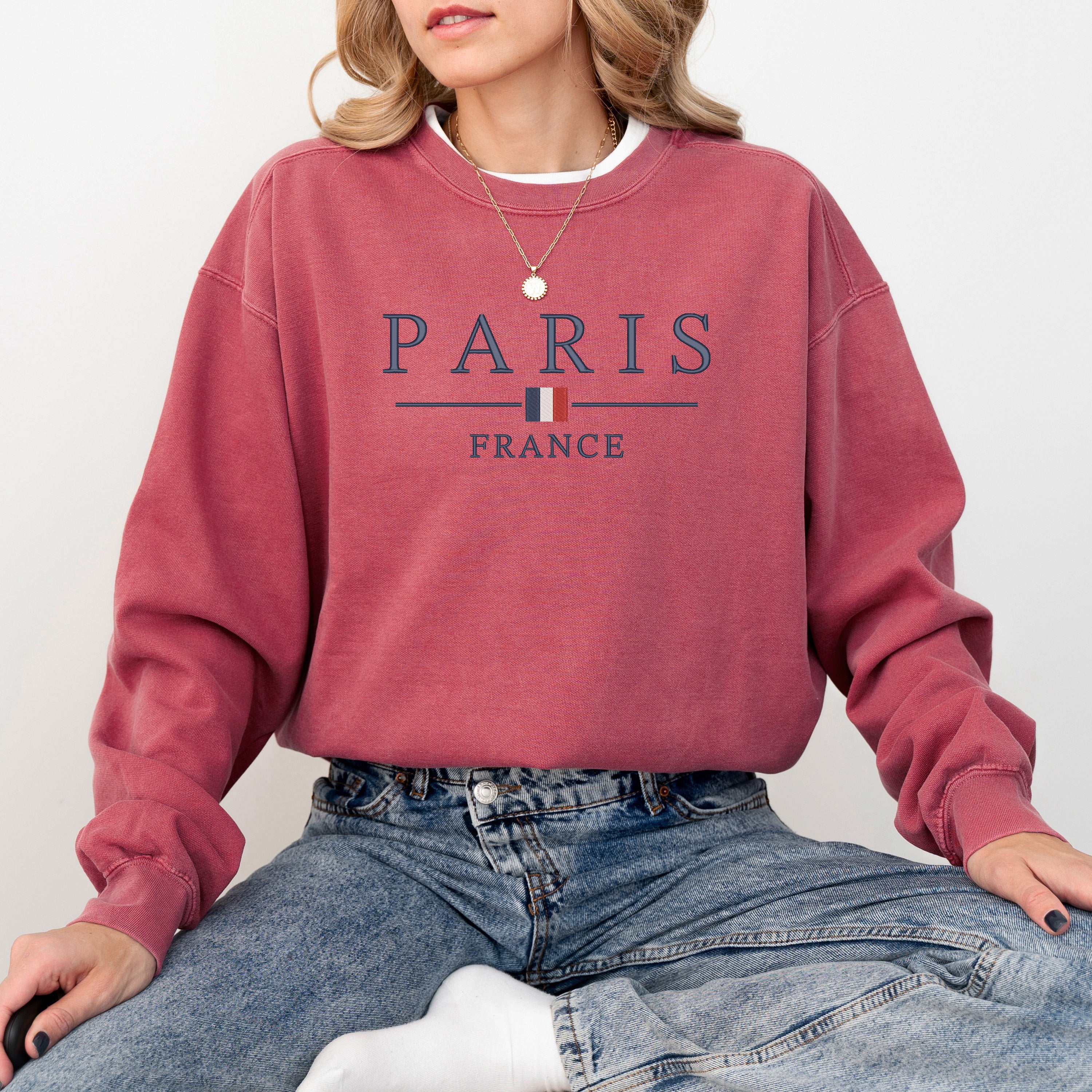 Embroidered Paris France Flag | Garment Dyed Sweatshirt