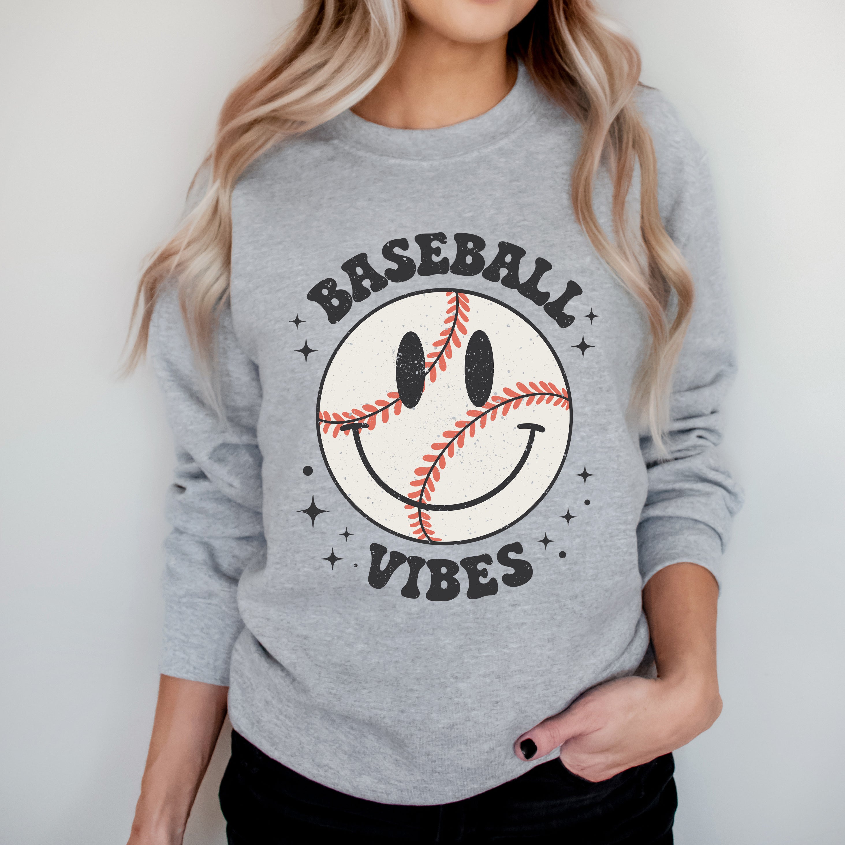 Baseball Vibes Smiley Face | Sweatshirt