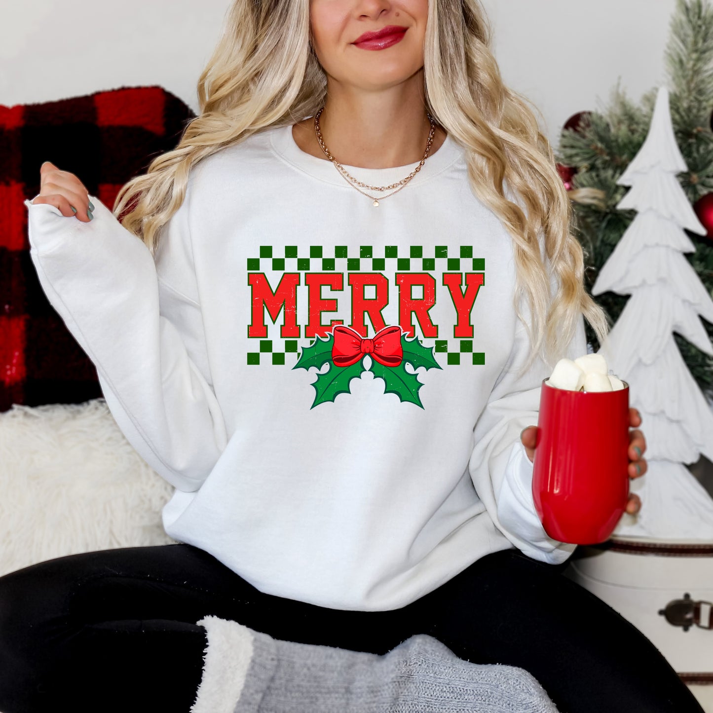 Merry Checkered Mistletoe | Sweatshirt