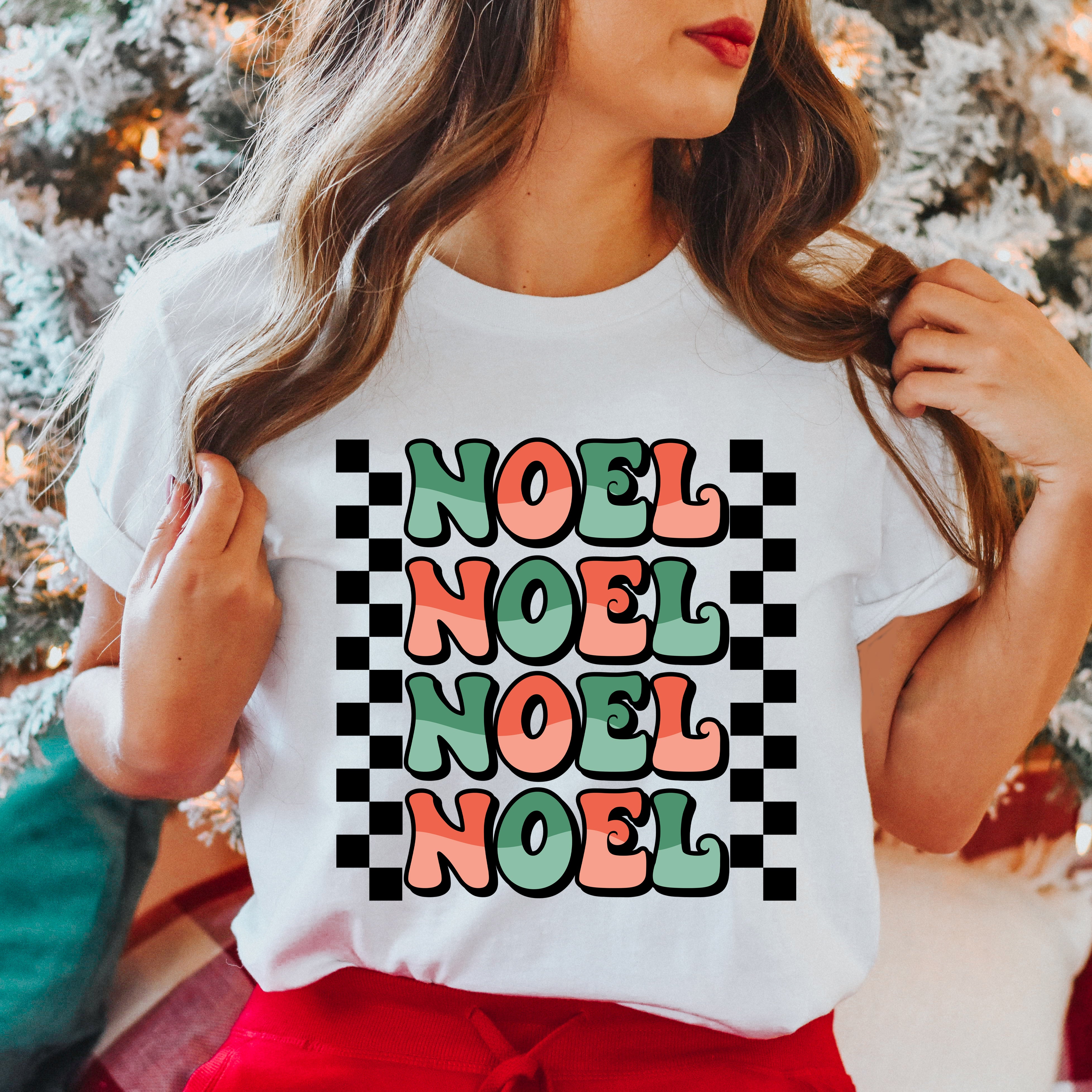 Noel Checkered Stacked | Short Sleeve Crew Neck