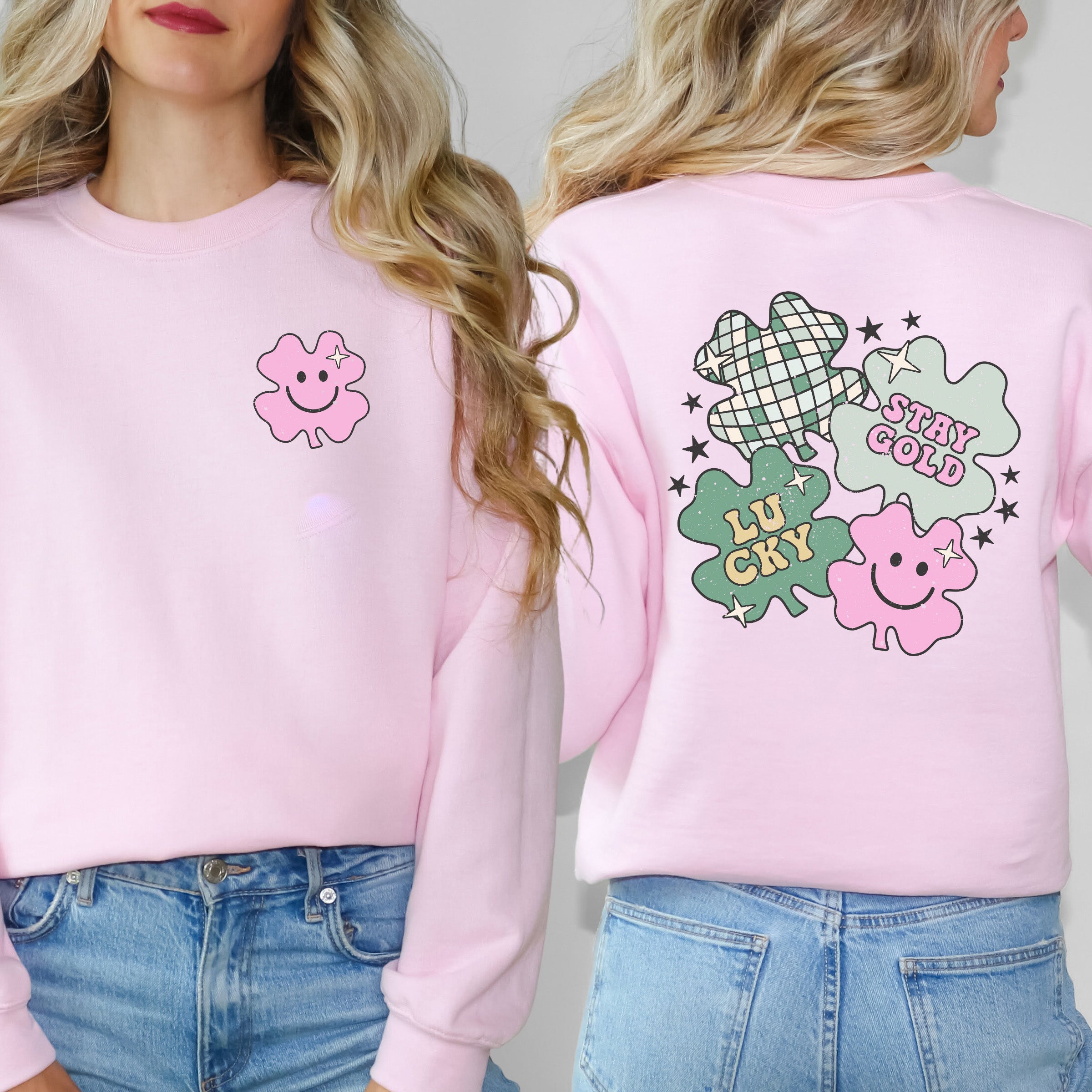 Stay Gold Lucky Shamrocks | Front and Back Sweatshirt