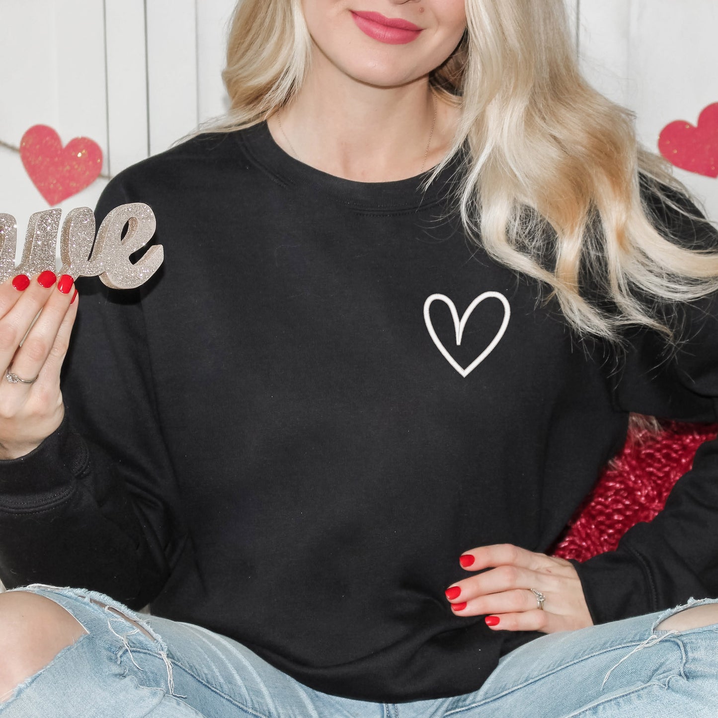 Embroidered Hand Drawn Heart | Sweatshirt