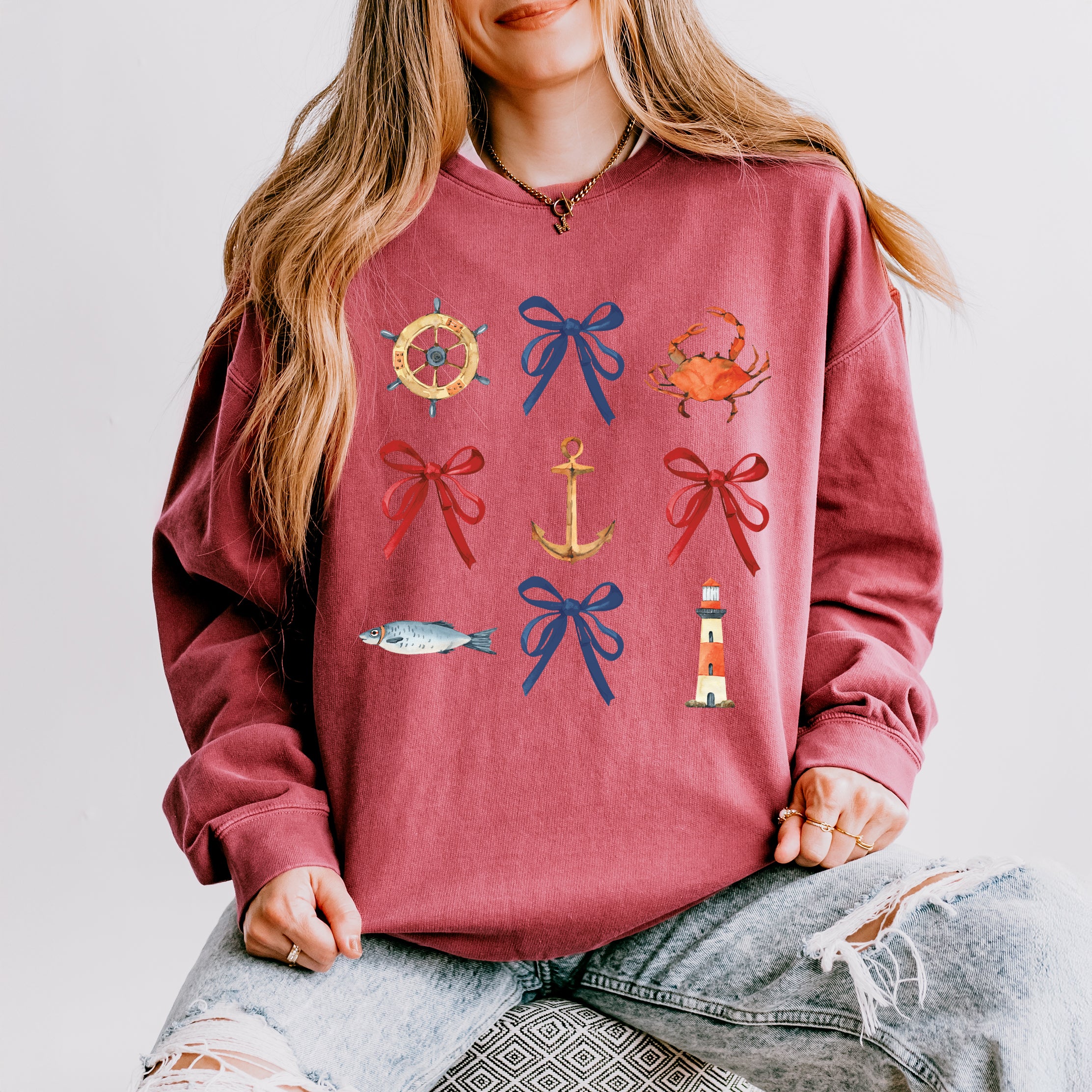 Coquette Nautical Collage | Lightweight Garment Dyed Sweatshirt