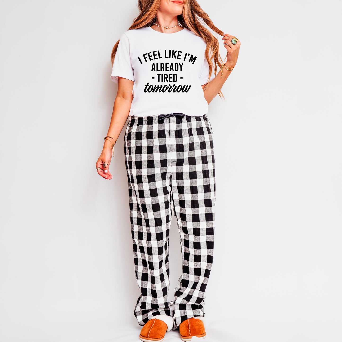 Already Tired Tomorrow | Plaid Pajama Short Sleeve Set