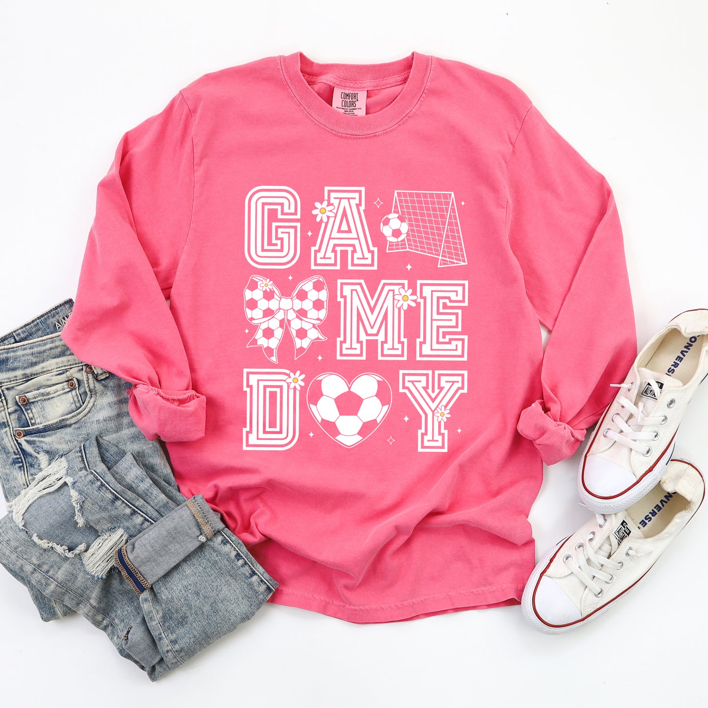 Soccer Game Day Flower | Garment Dyed Long Sleeve