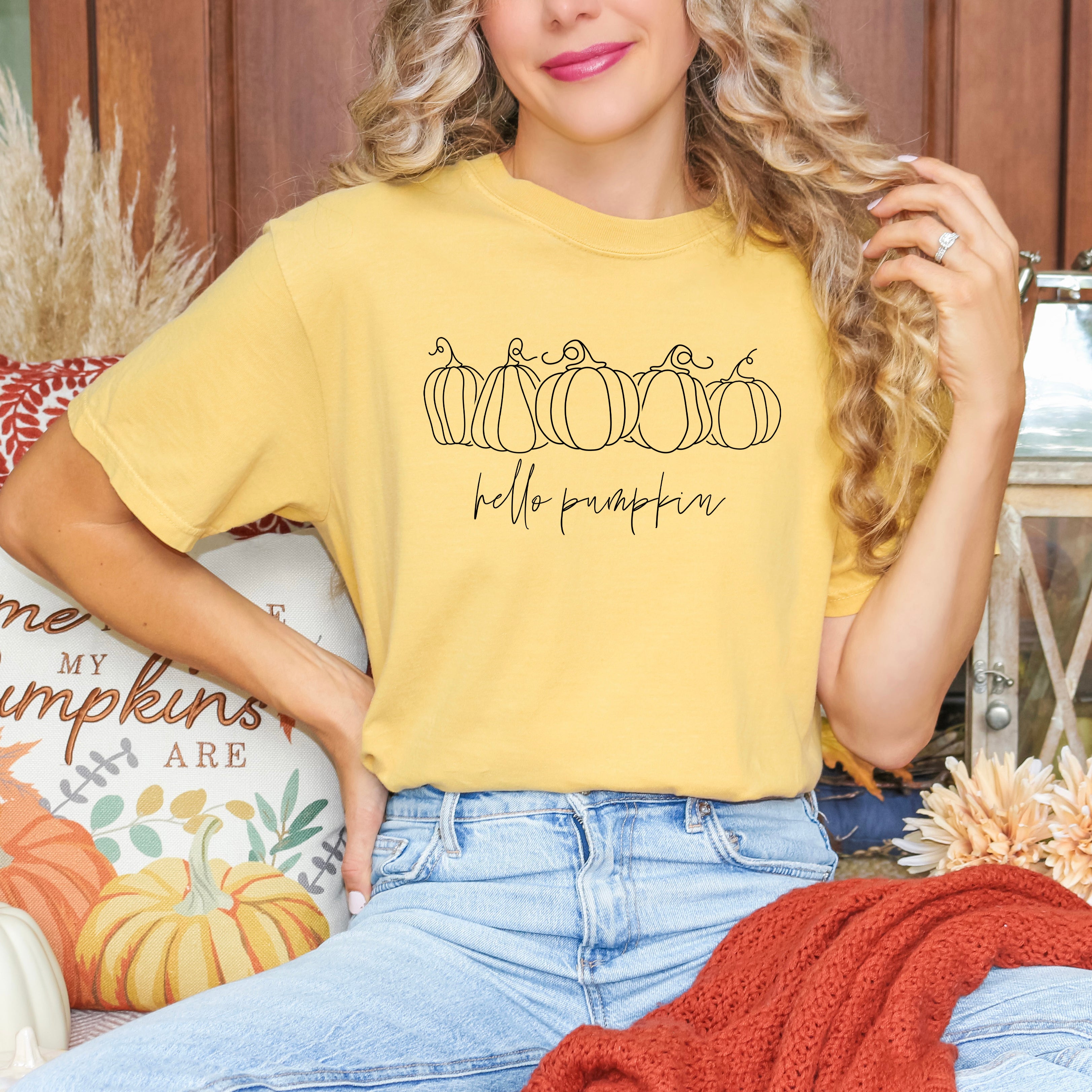 Hand Drawn Hello Pumpkin | Garment Dyed Tee
