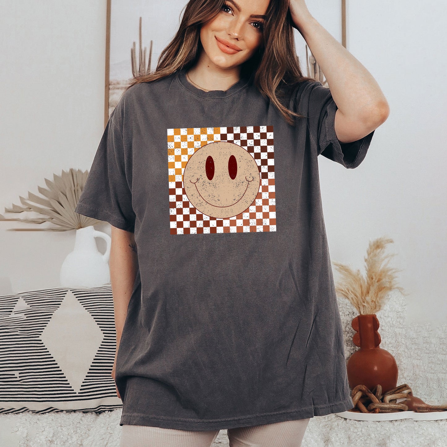Fall Checkered Smiley | Garment Dyed Tee