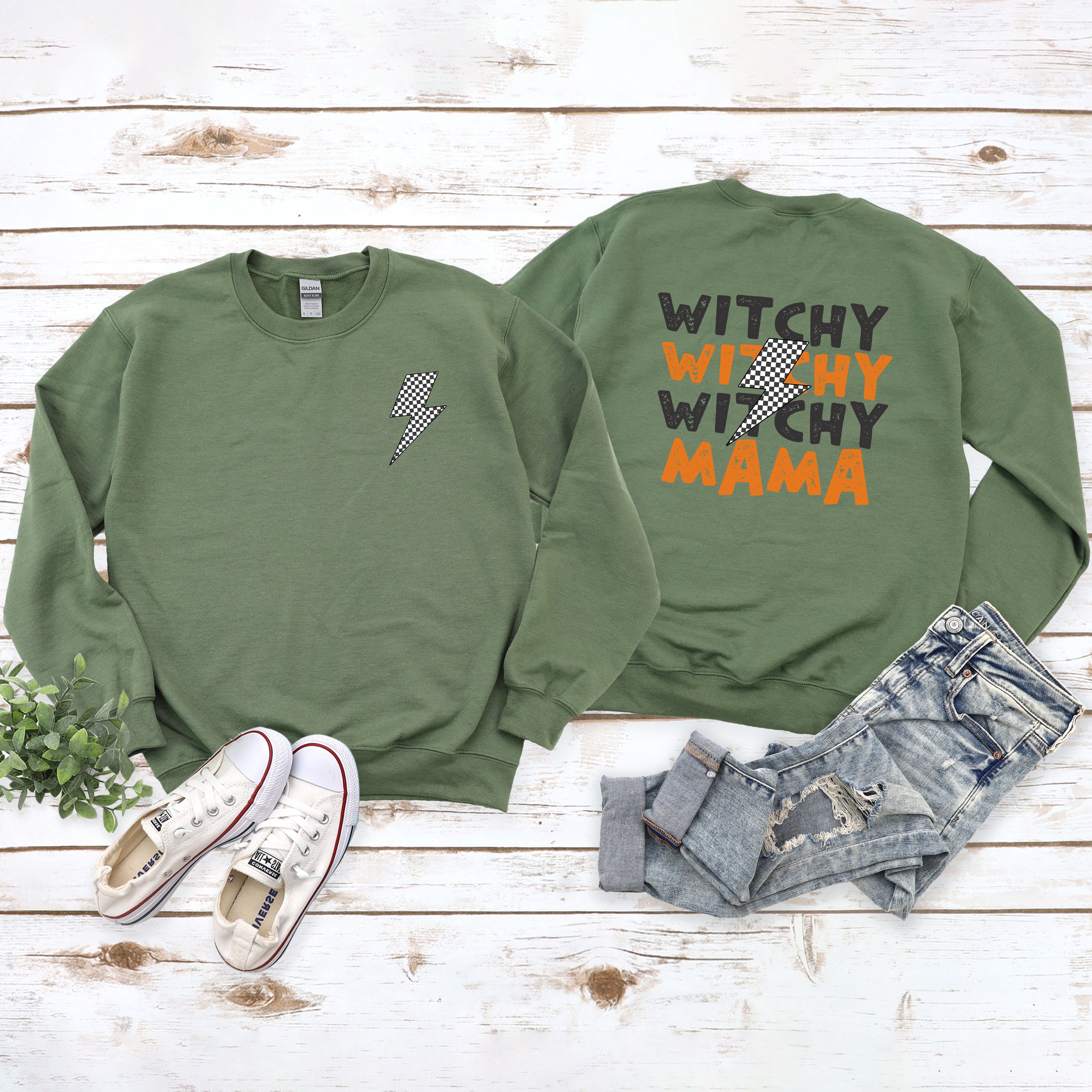 Witchy Mama Lightning Bolt | Sweatshirt | Front and Back Design