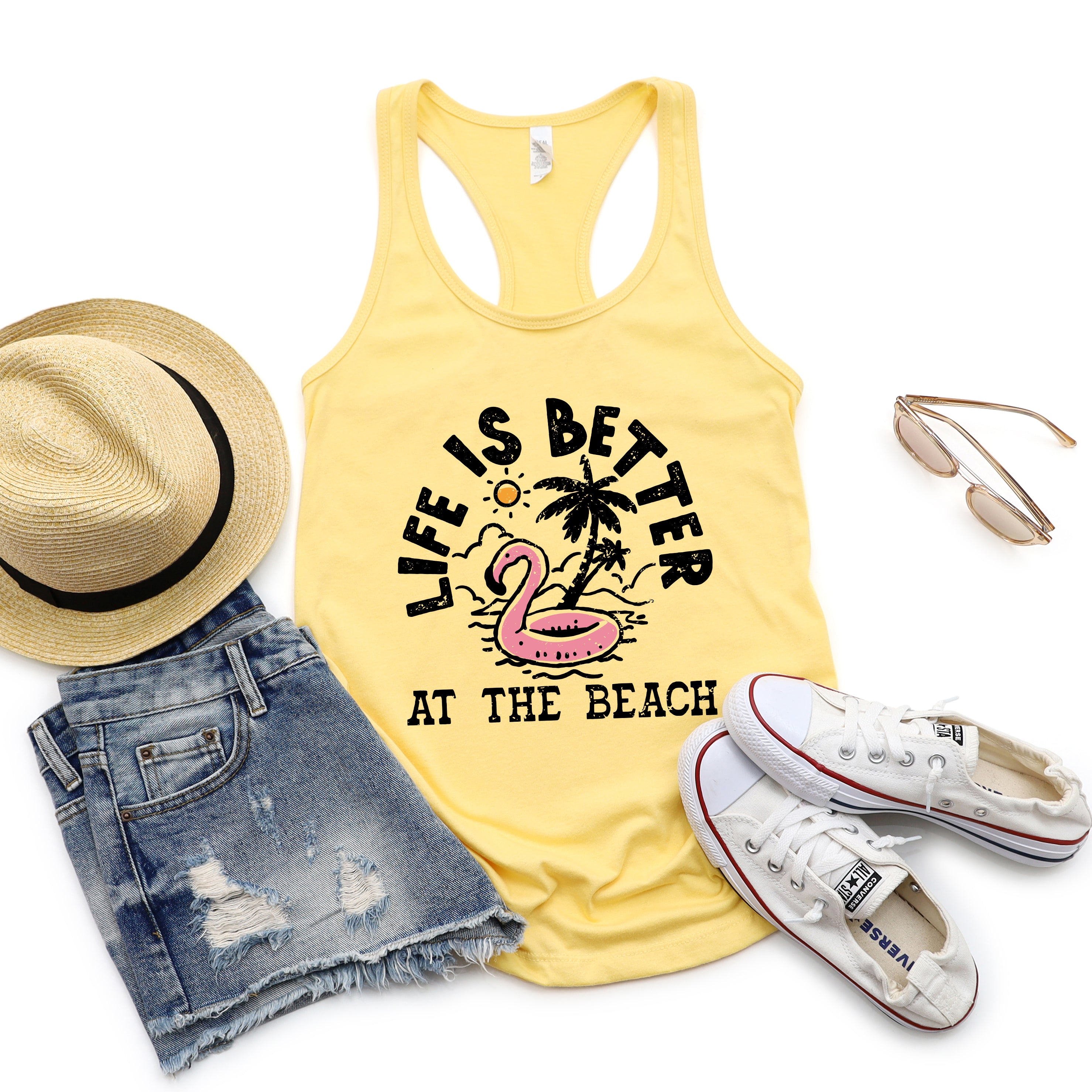 Better At The Beach Flamingo | Racerback Tank