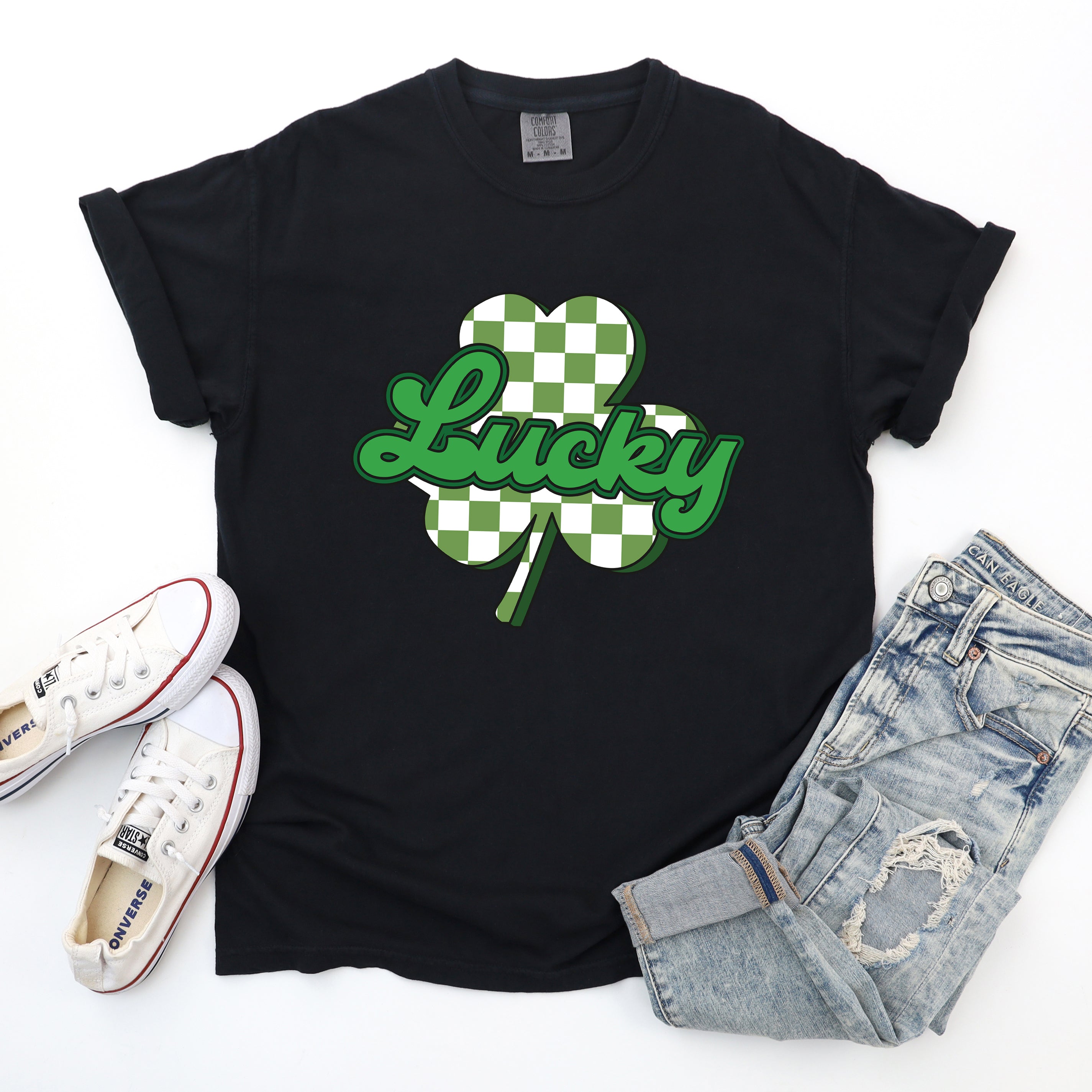 Lucky Cursive Shamrock | Garment Dyed Tee