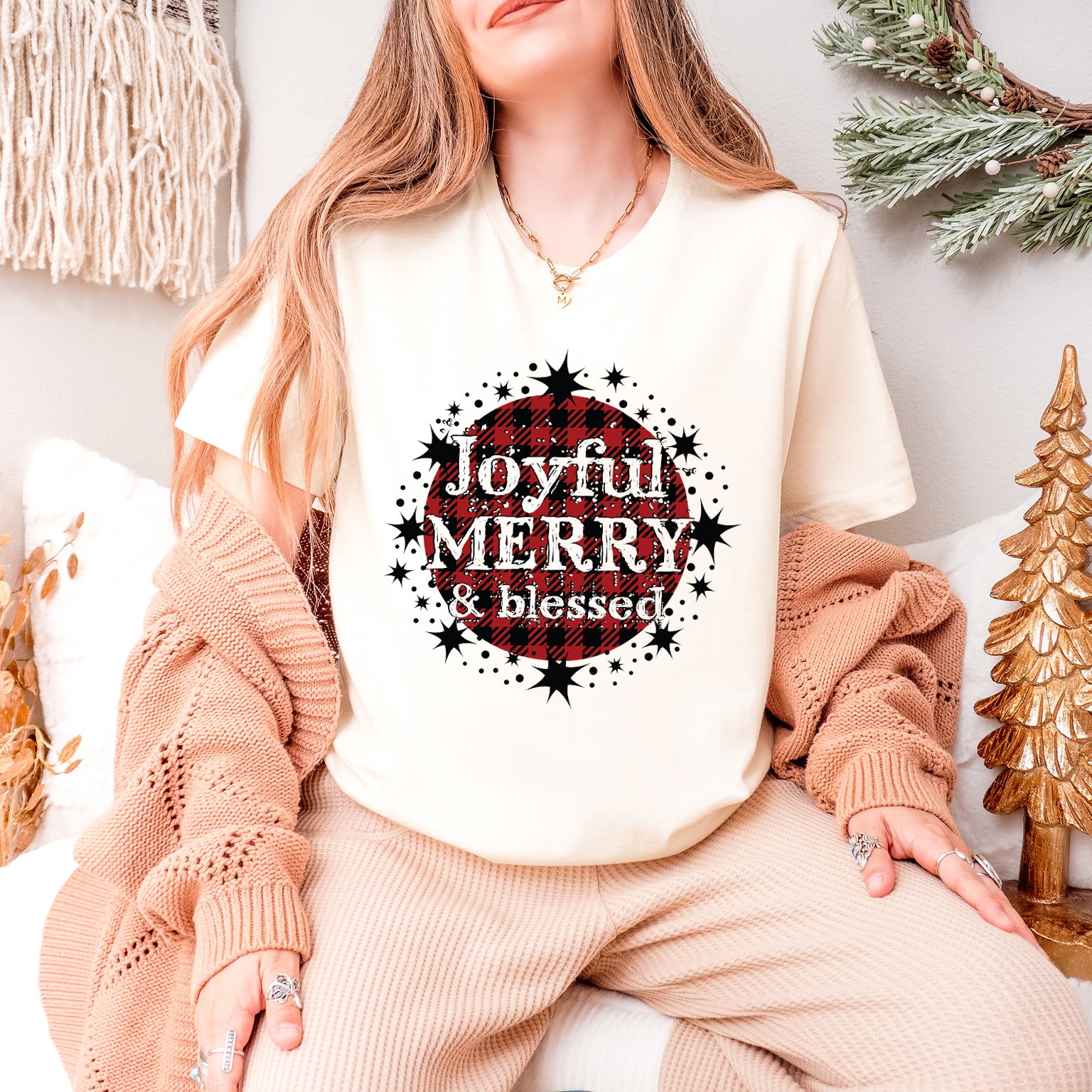 Joyful Merry And Blessed | Short Sleeve Crew Neck