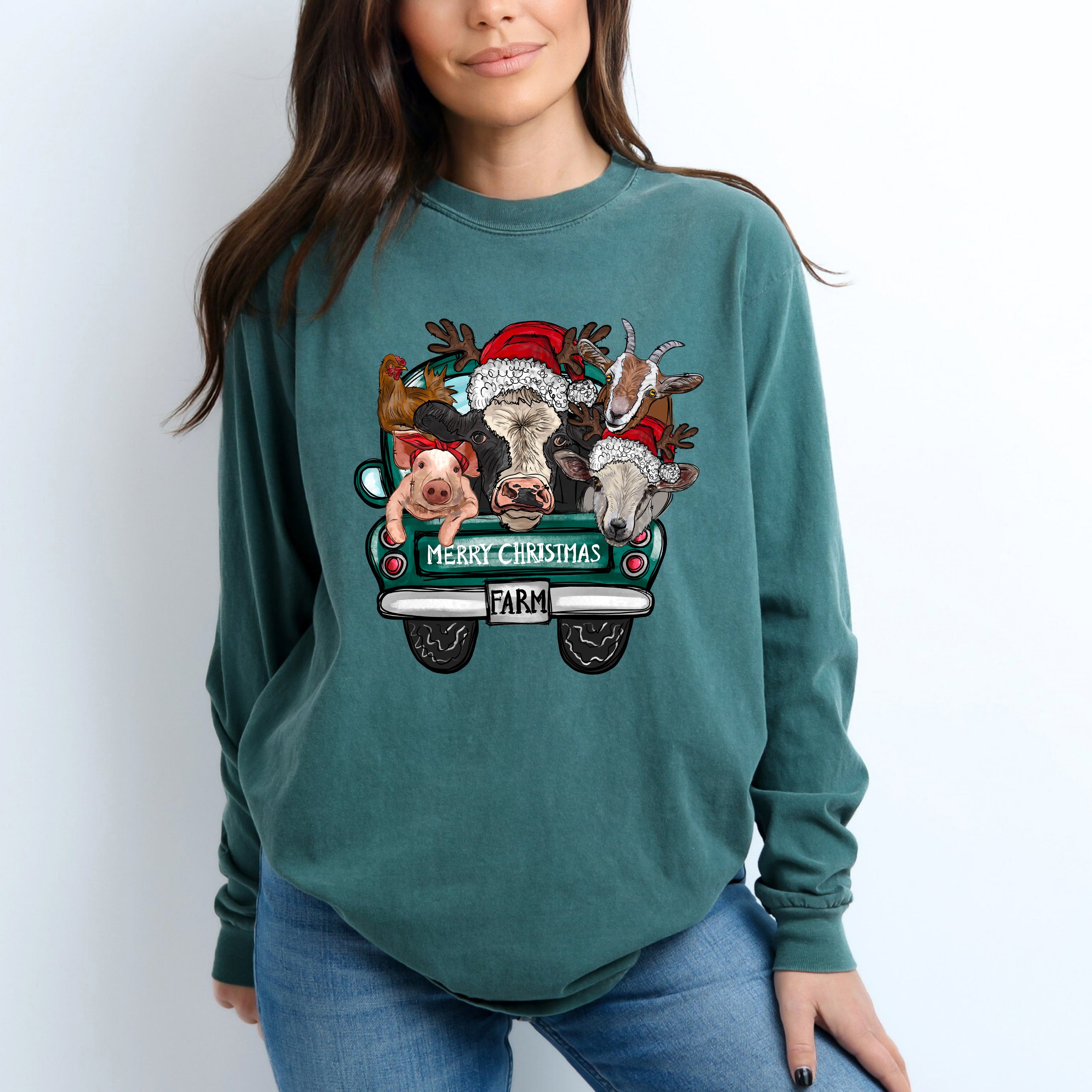 Merry Christmas Farm Truck | Garment Dyed Long Sleeve