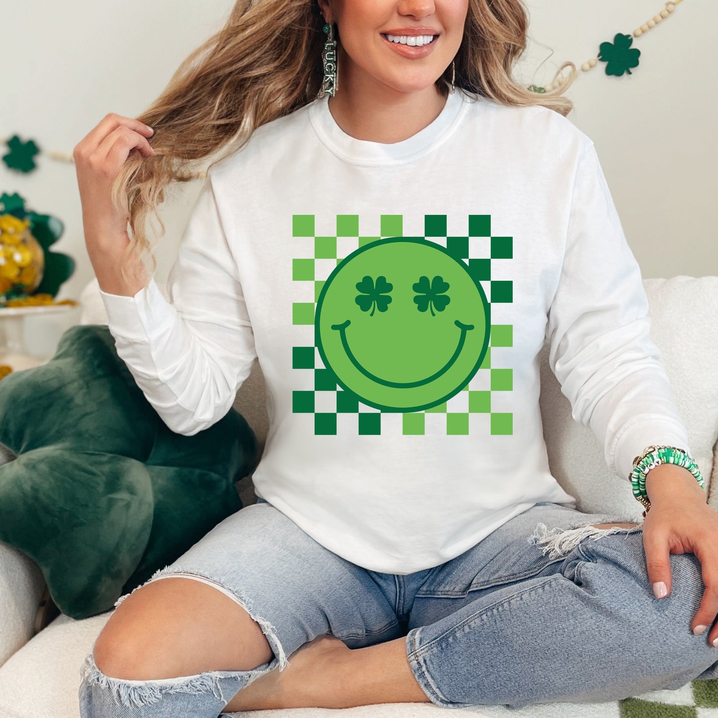 Clover Eyes Smiley | Garment Dyed Long Sleeve