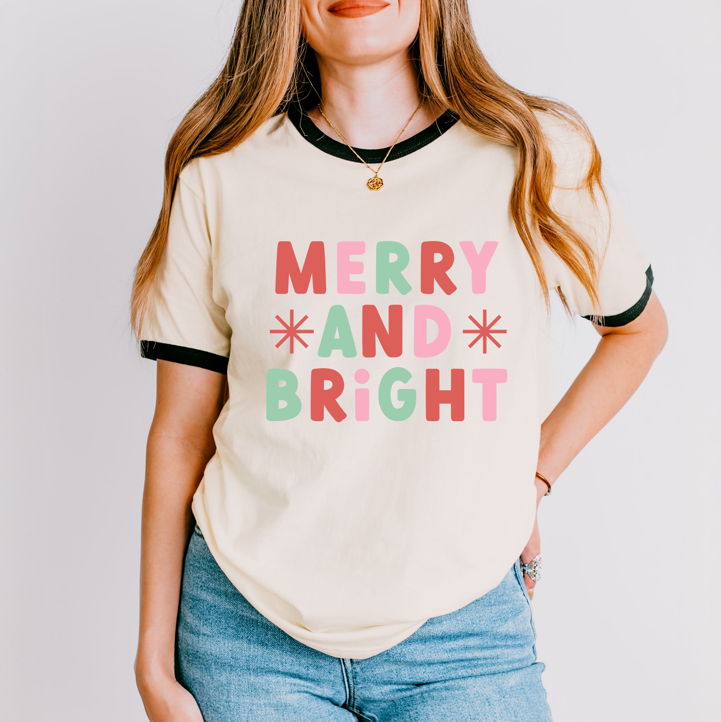 Retro Merry And Bright Stars | Ringer Tee