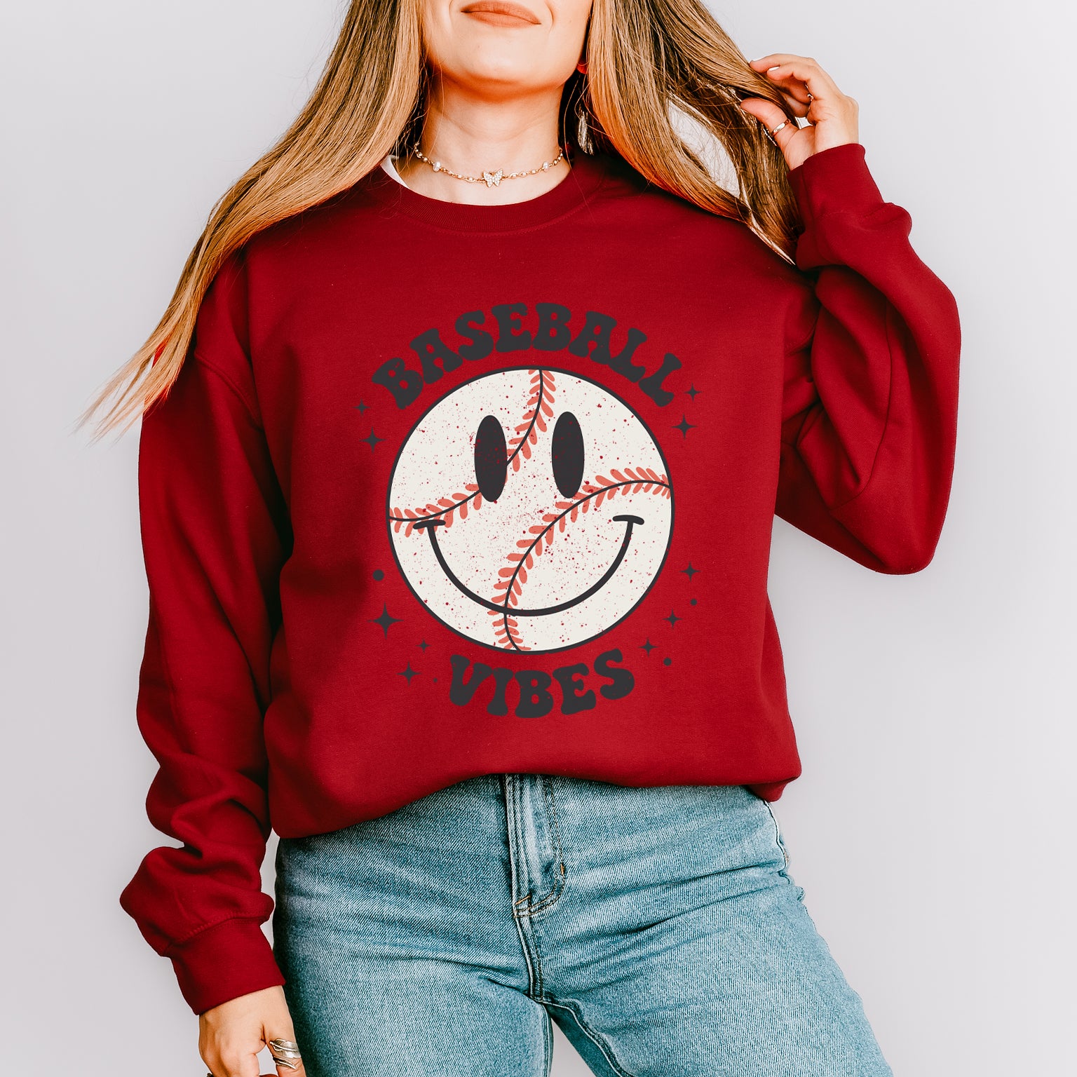 Baseball Vibes Smiley Face | Sweatshirt