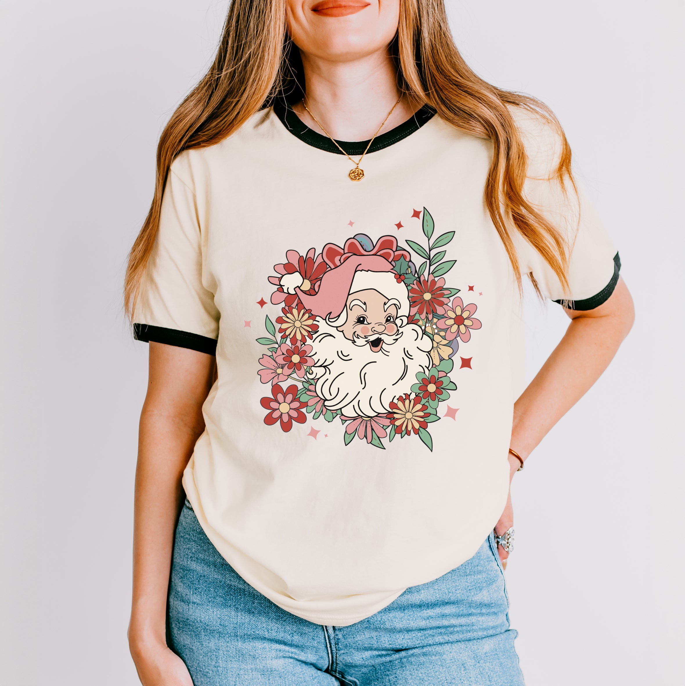 Floral Santa | Ringer Tee