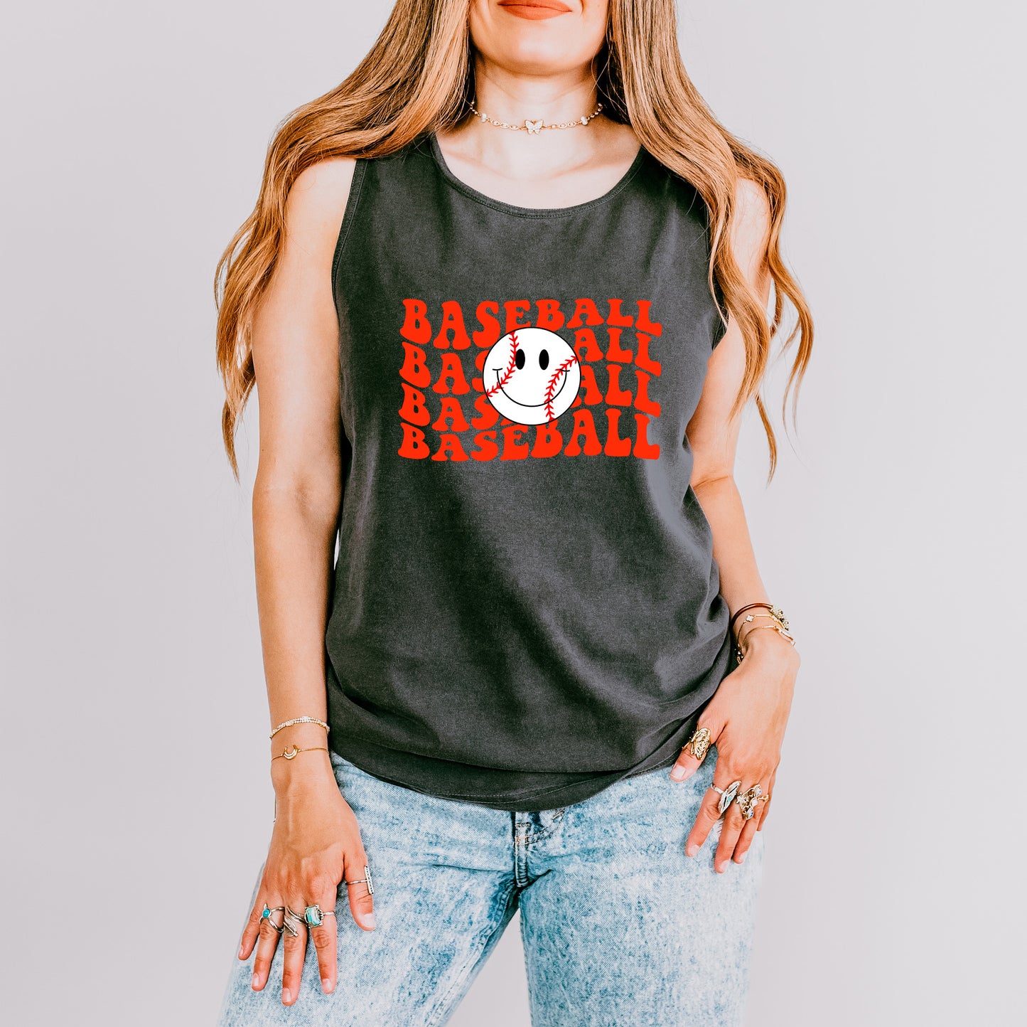 Baseball Stacked Smiley Face | Garment Dyed Tank